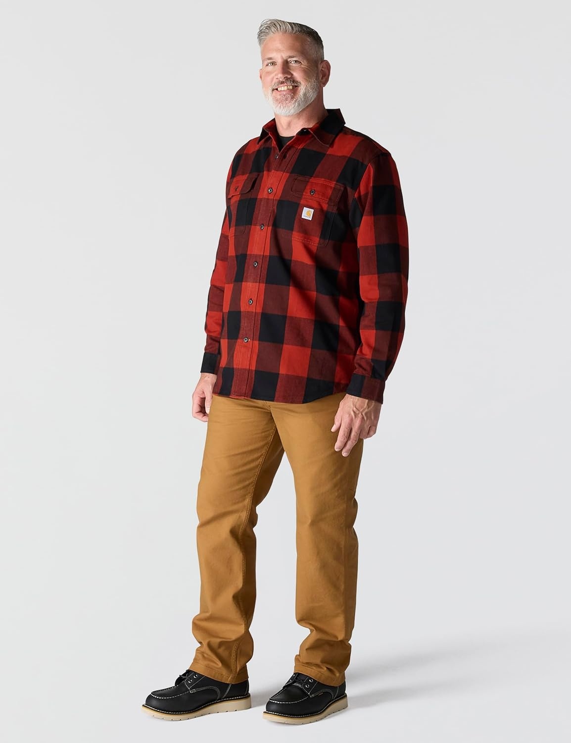 image:imageCarhartt Mens Loose Fit Heavyweight Flannel LongSleeve Plaid ShirtSpice Red