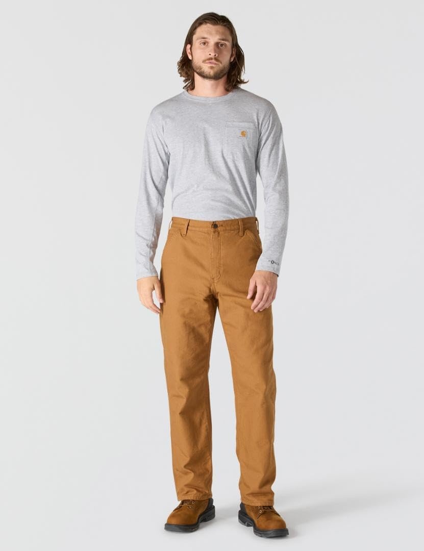 image:imageCarhartt Mens Loose Straight Washed Duck Lined DungareeCarhartt Brown