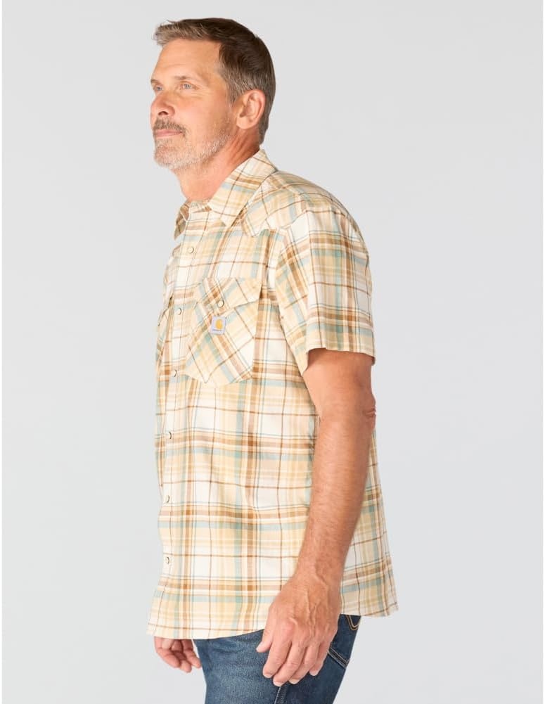 image:imageCarhartt Mens Montana Bozeman Relaxed Ss Plaid ShirtEggshell