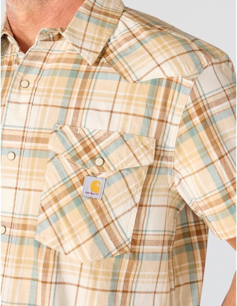 image:imageCarhartt Mens Montana Bozeman Relaxed Ss Plaid ShirtEggshell