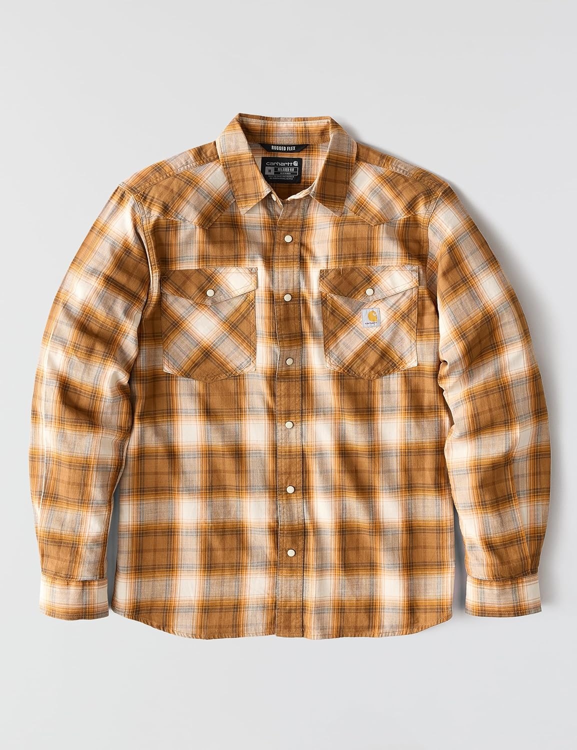 image:imageCarhartt Mens Montana Rugged Flex Relaxed Fit Lightweight LongSleeve SnapFront Plaid ShirtCarhartt Brown
