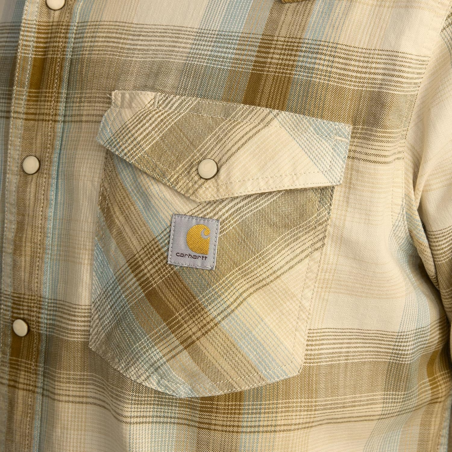 image:imageCarhartt Mens Montana Rugged Flex Relaxed Fit Lightweight LongSleeve SnapFront Plaid ShirtChalk