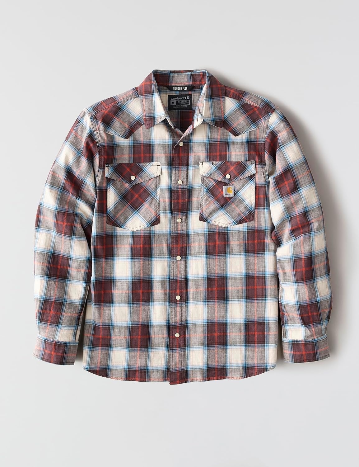 image:imageCarhartt Mens Montana Rugged Flex Relaxed Fit Lightweight LongSleeve SnapFront Plaid ShirtDark Sepia