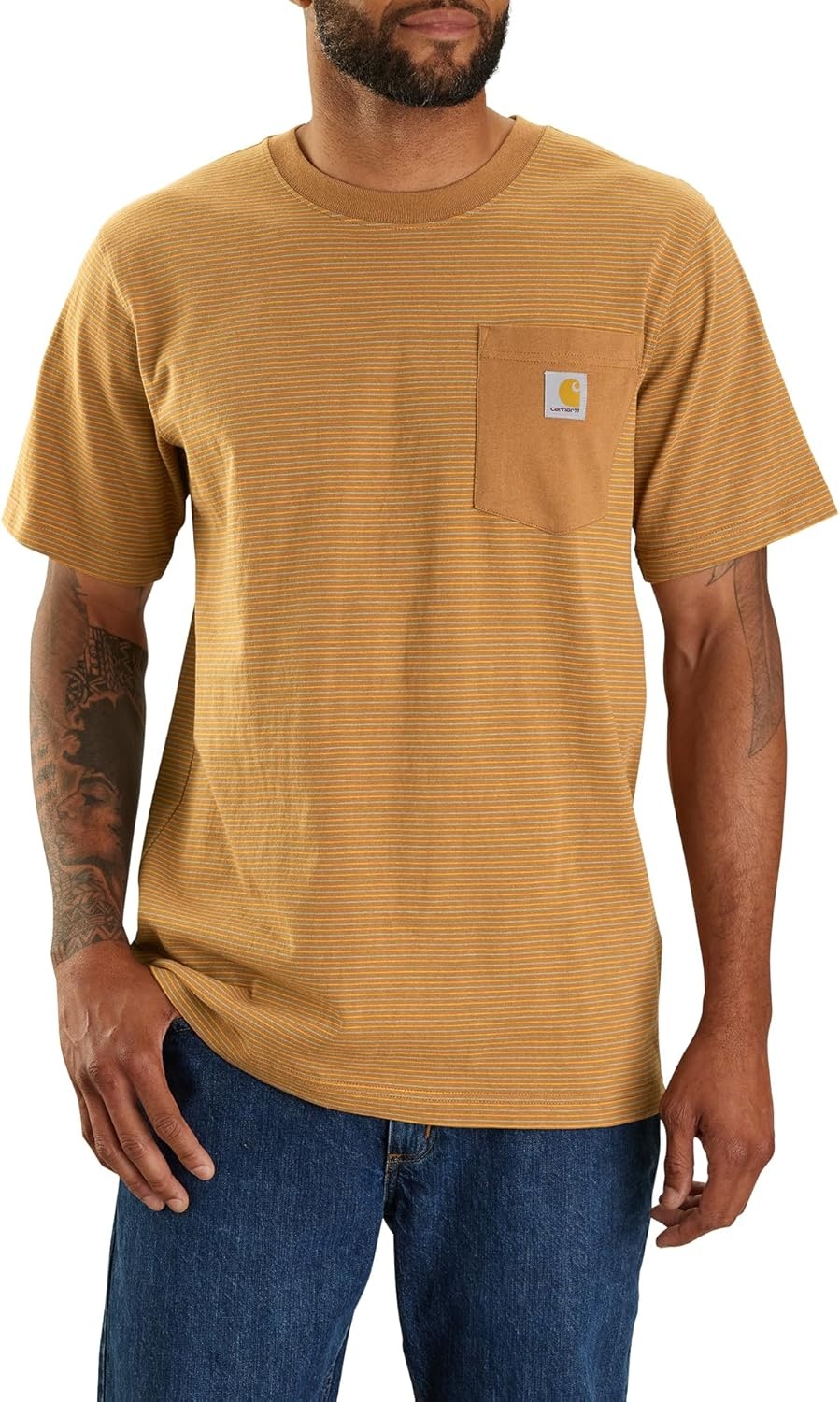 image:imageCarhartt Mens Relaxed Fit Heavyweight ShortSleeve Pocket Logo Graphic TShirtCarhartt Brown Stripe