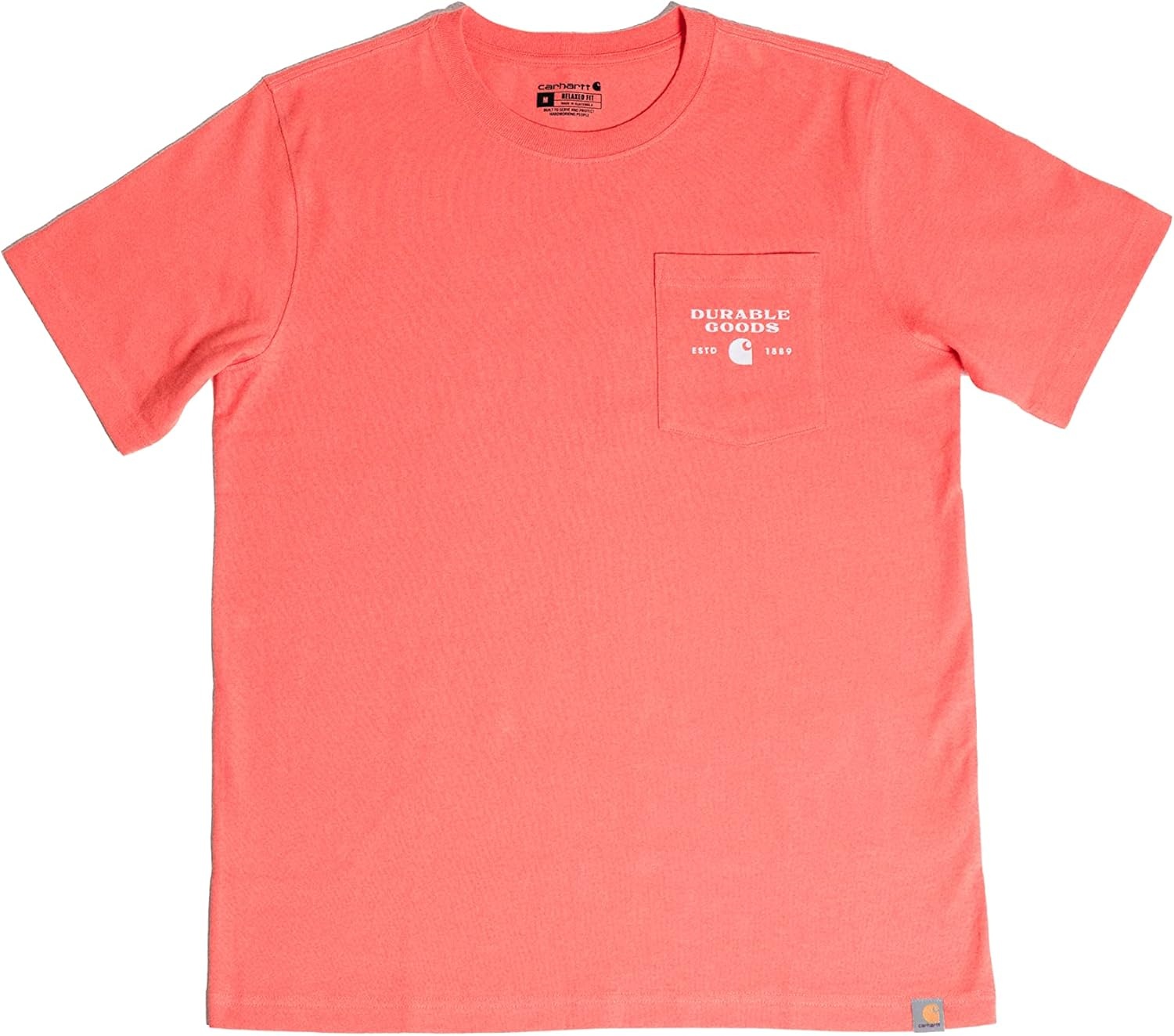 image:imageCarhartt Mens Relaxed Fit Heavyweight ShortSleeve Pocket Logo Graphic TShirtElectric Coral