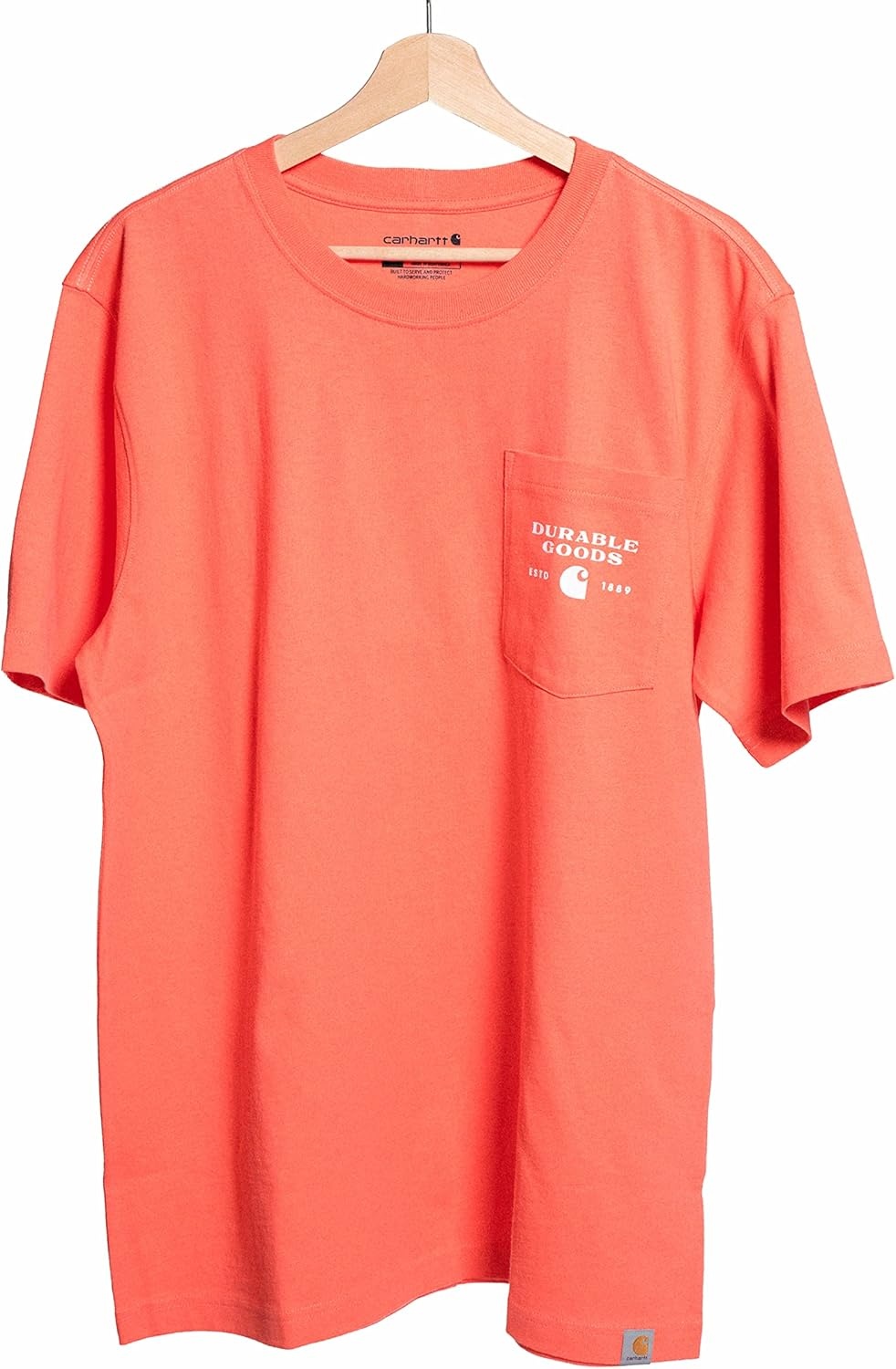 image:imageCarhartt Mens Relaxed Fit Heavyweight ShortSleeve Pocket Logo Graphic TShirtElectric Coral