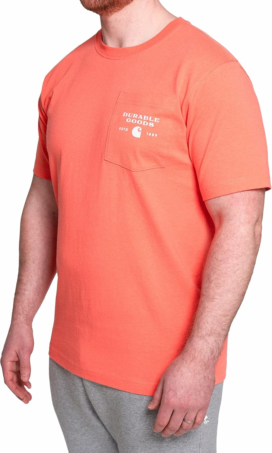 image:imageCarhartt Mens Relaxed Fit Heavyweight ShortSleeve Pocket Logo Graphic TShirtElectric Coral
