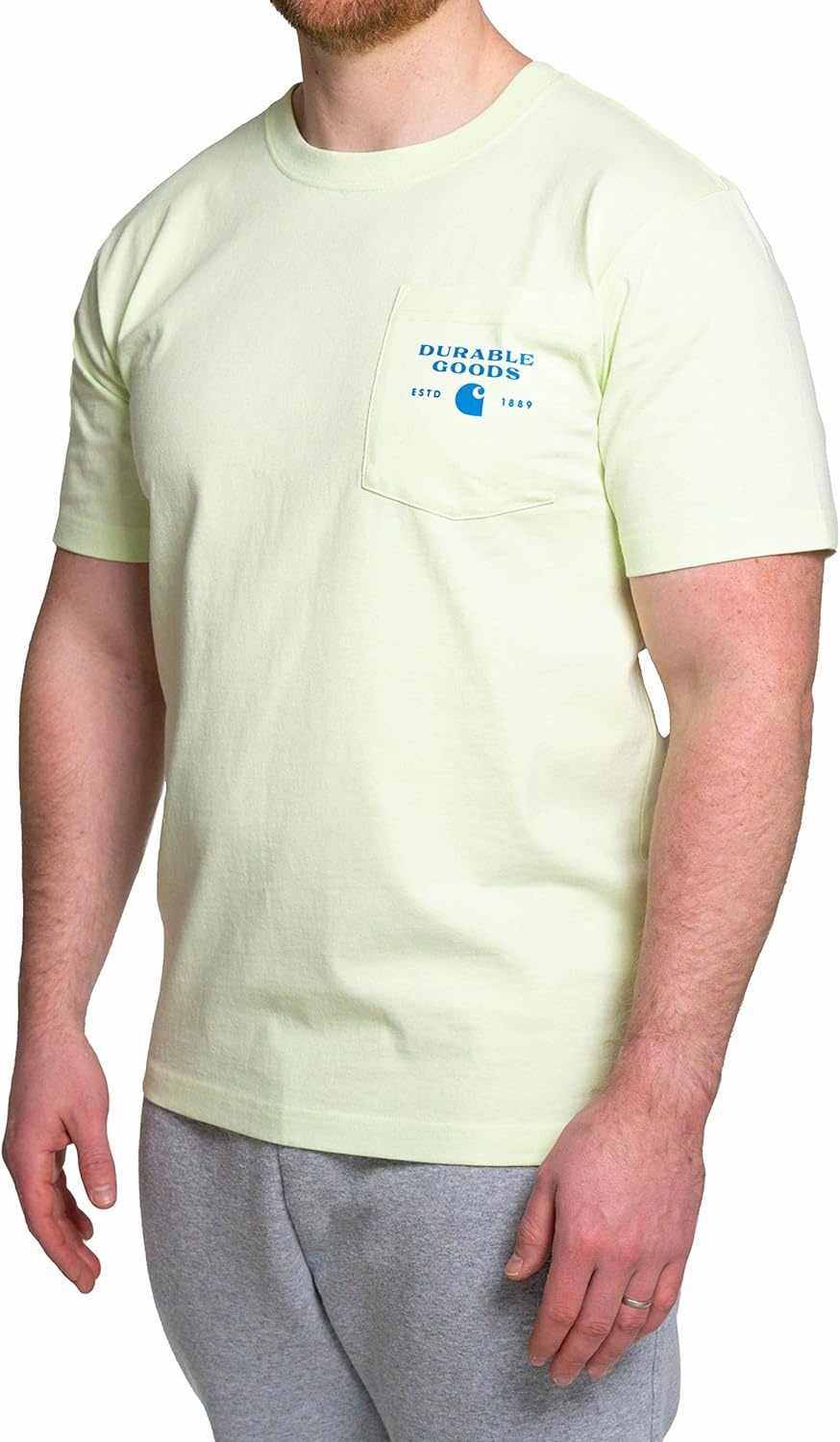 image:imageCarhartt Mens Relaxed Fit Heavyweight ShortSleeve Pocket Logo Graphic TShirtHint of Lime