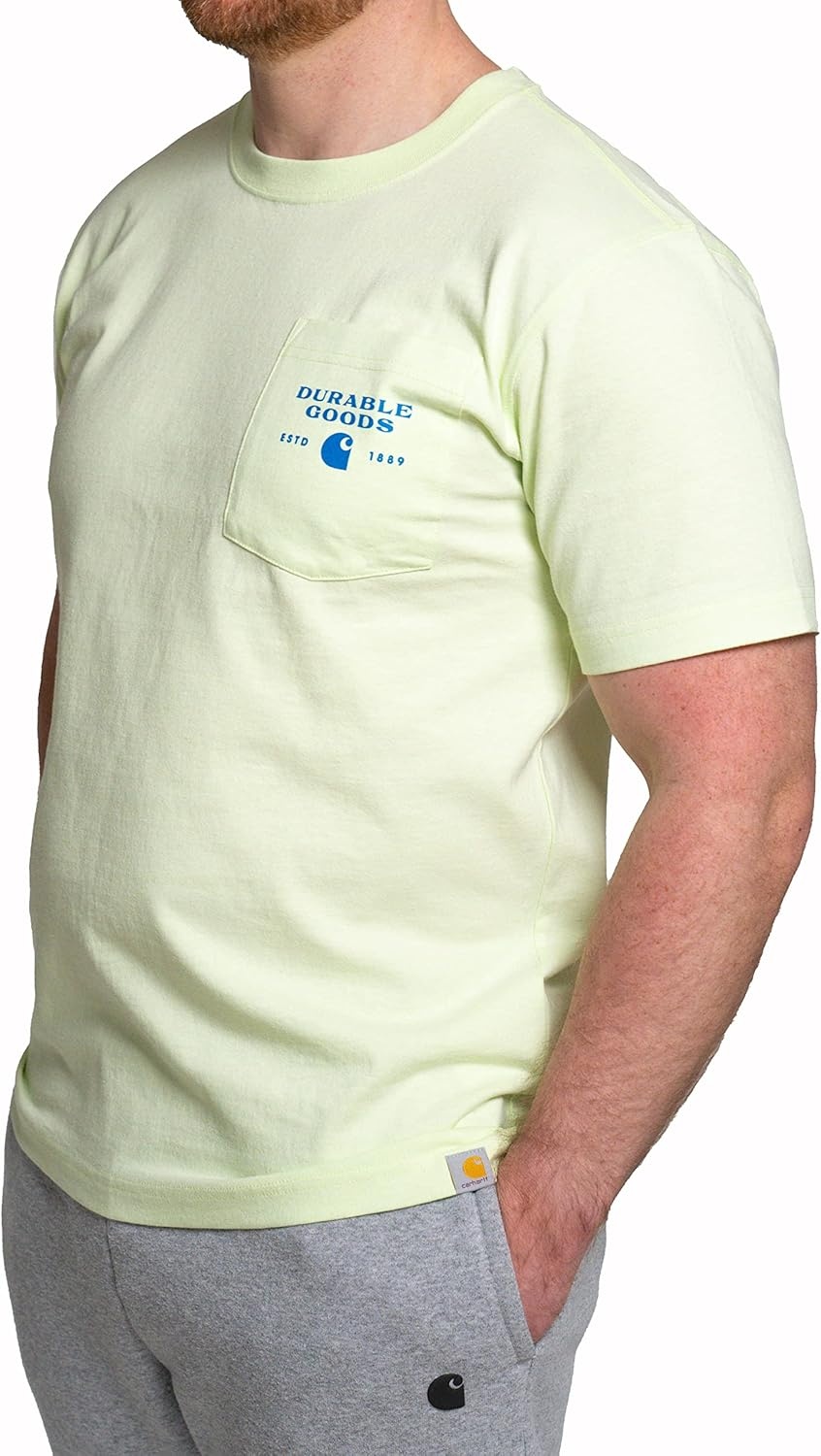image:imageCarhartt Mens Relaxed Fit Heavyweight ShortSleeve Pocket Logo Graphic TShirtHint of Lime