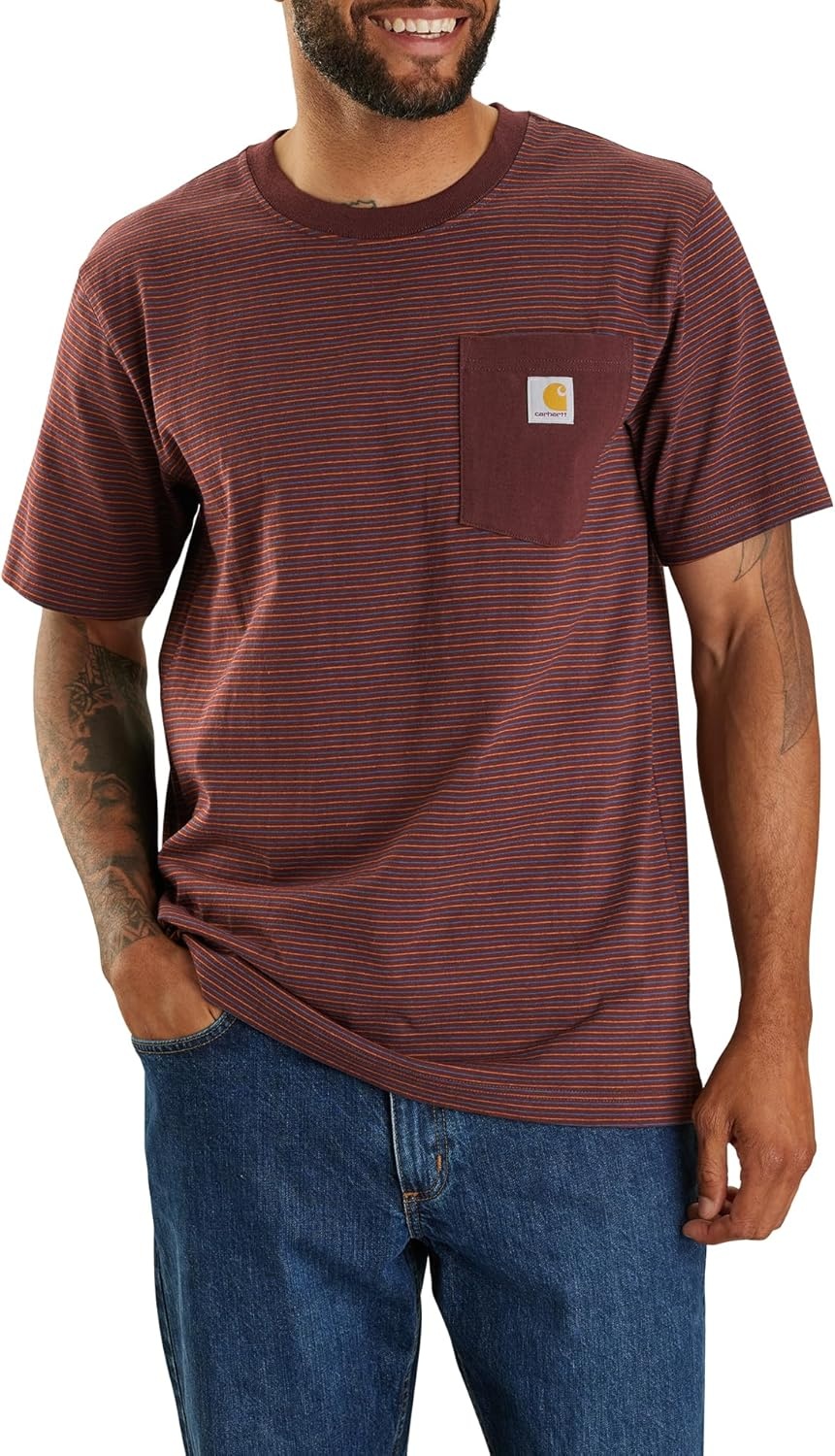 image:imageCarhartt Mens Relaxed Fit Heavyweight ShortSleeve Pocket Logo Graphic TShirtPort Stripe