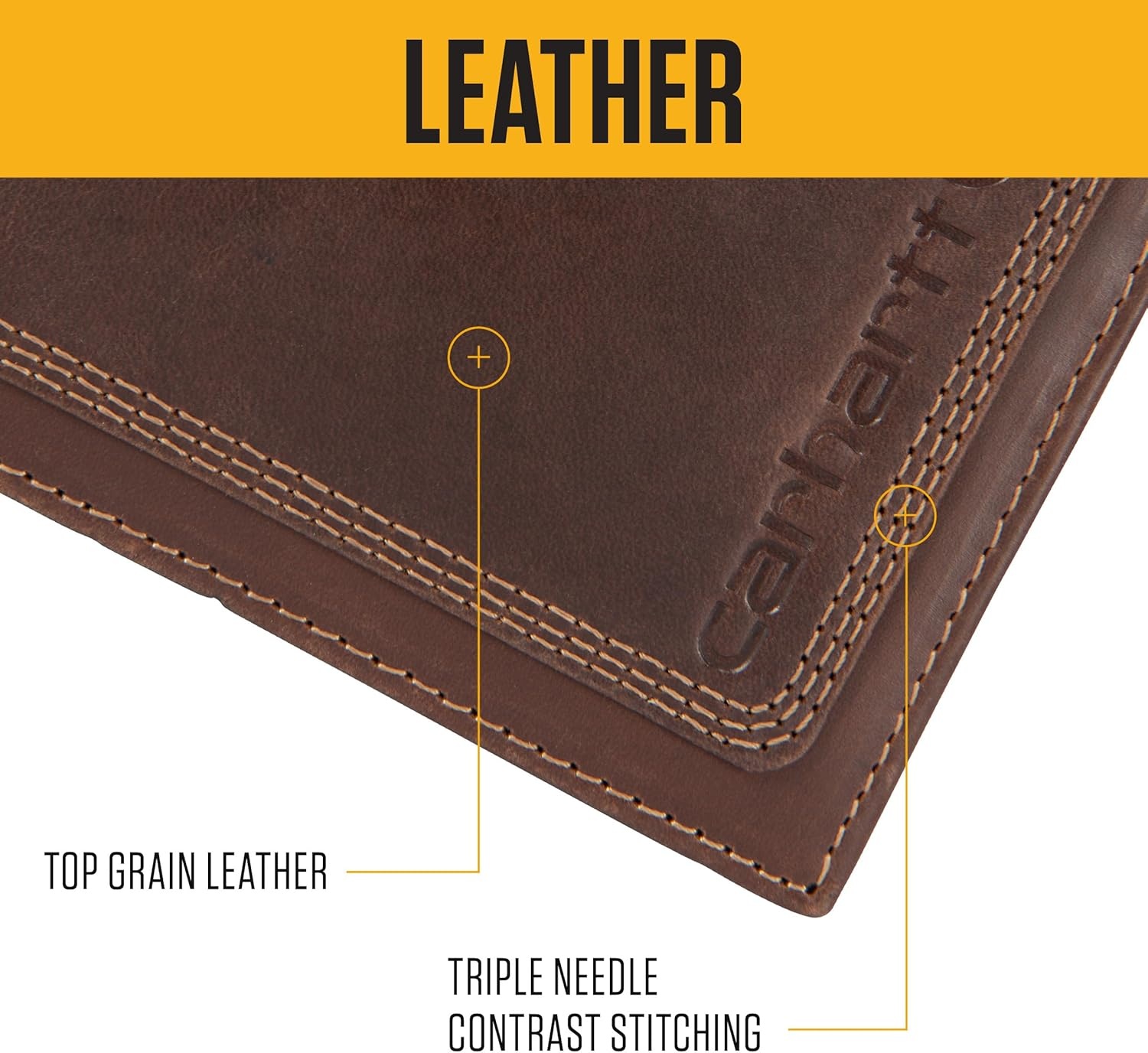 image:imageCarhartt Mens Rugged Leather Triple Stitch Wallets Available in Multiple Styles Brown TrifoldBlack Passcase
