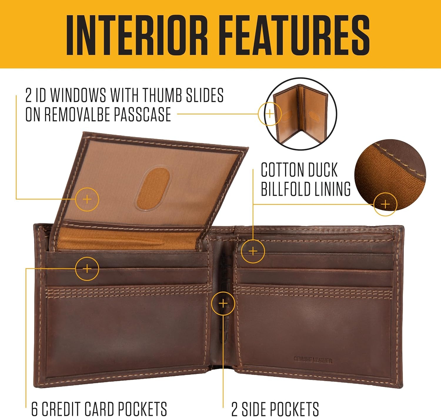 image:imageCarhartt Mens Rugged Leather Triple Stitch Wallets Available in Multiple Styles Brown TrifoldBlack Passcase