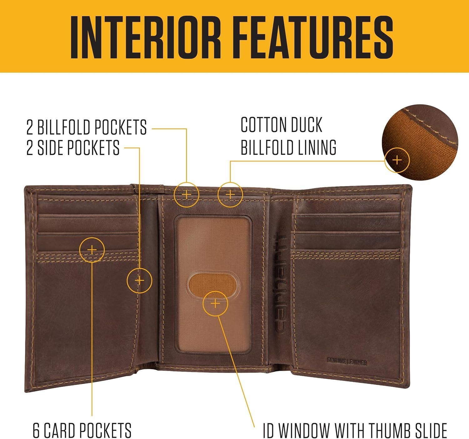 image:imageCarhartt Mens Rugged Leather Triple Stitch Wallets Available in Multiple Styles Brown TrifoldBlack Trifold
