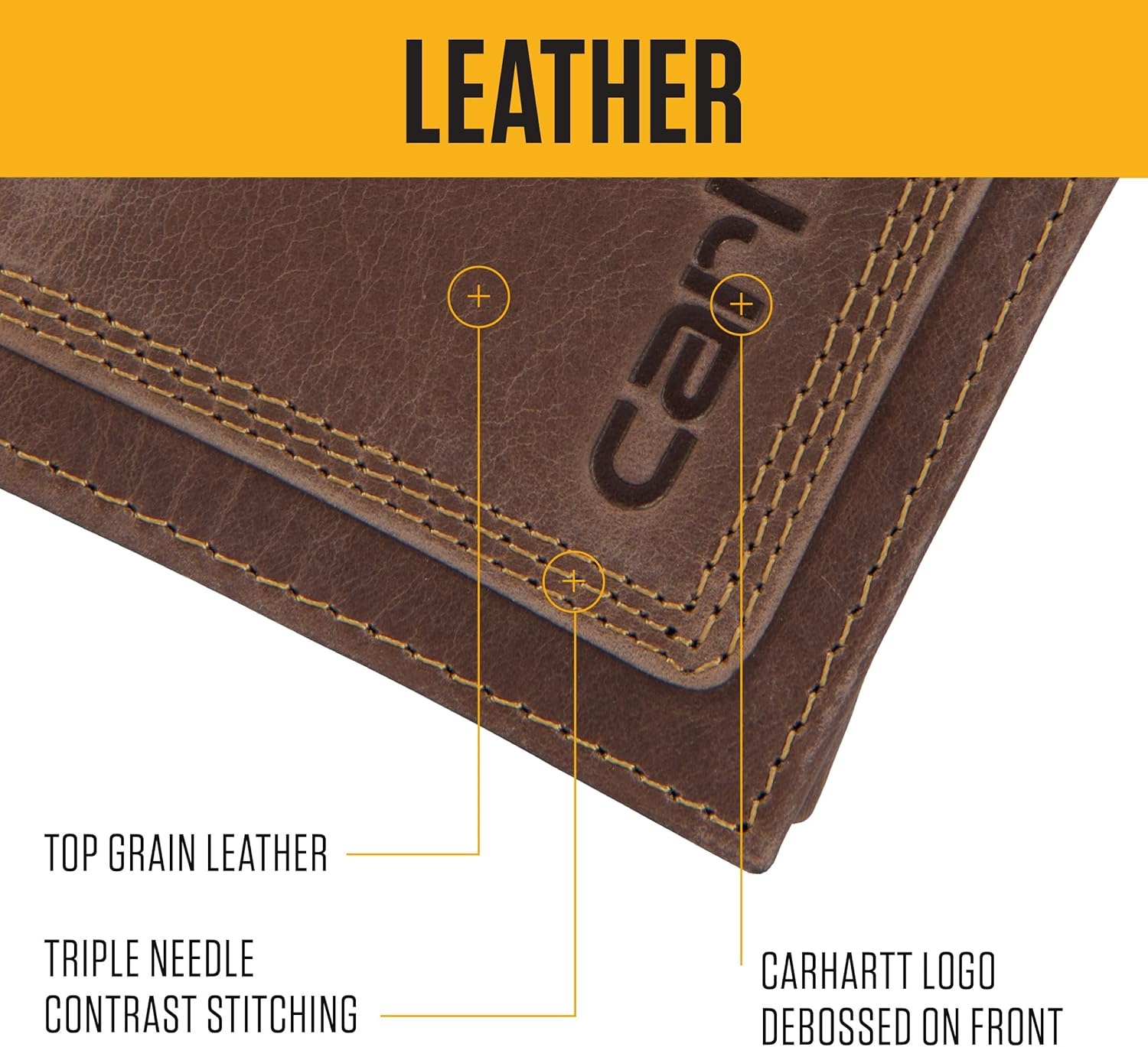 image:imageCarhartt Mens Rugged Leather Triple Stitch Wallets Available in Multiple Styles Brown TrifoldBlack Trifold