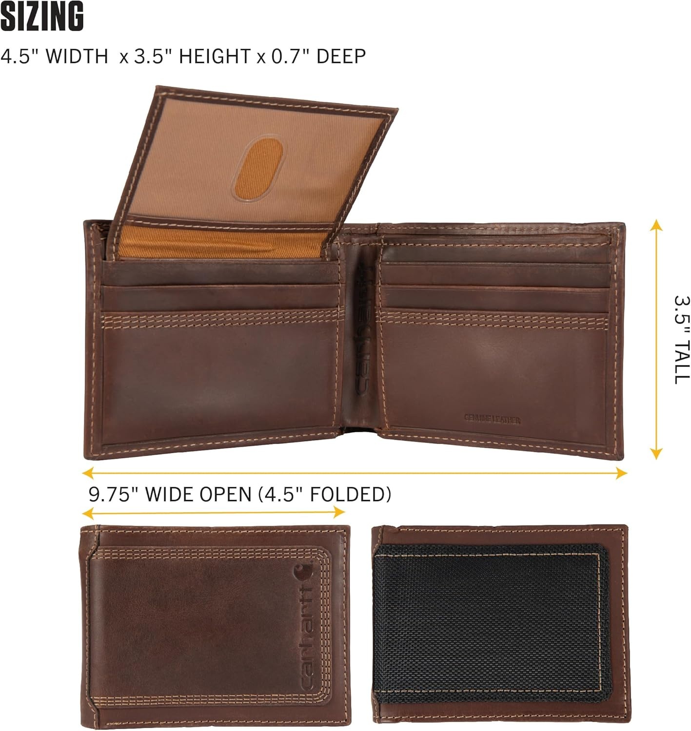 image:imageCarhartt Mens Rugged Leather Triple Stitch Wallets Available in Multiple Styles Brown TrifoldBrown Passcase