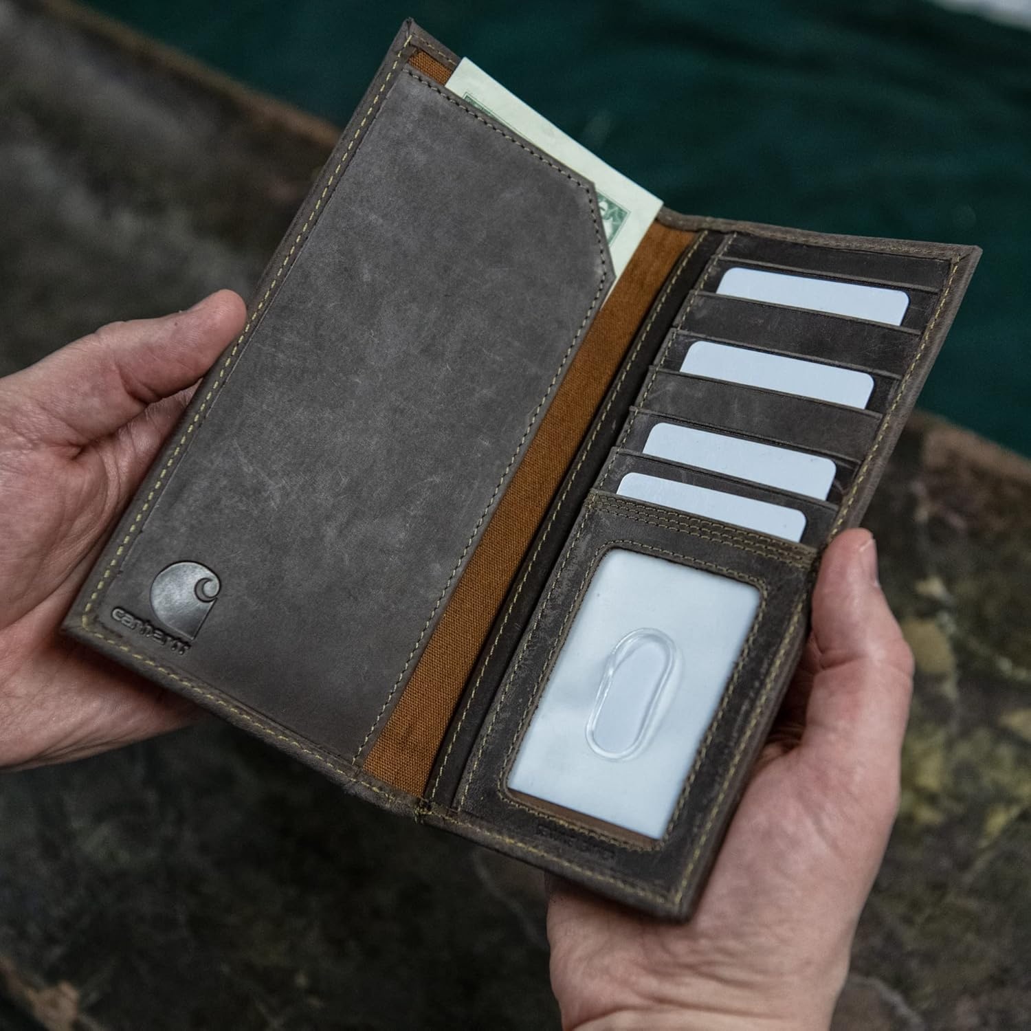 image:imageCarhartt Mens Rugged Leather Triple Stitch Wallets Available in Multiple Styles Brown TrifoldBrown Rodeo