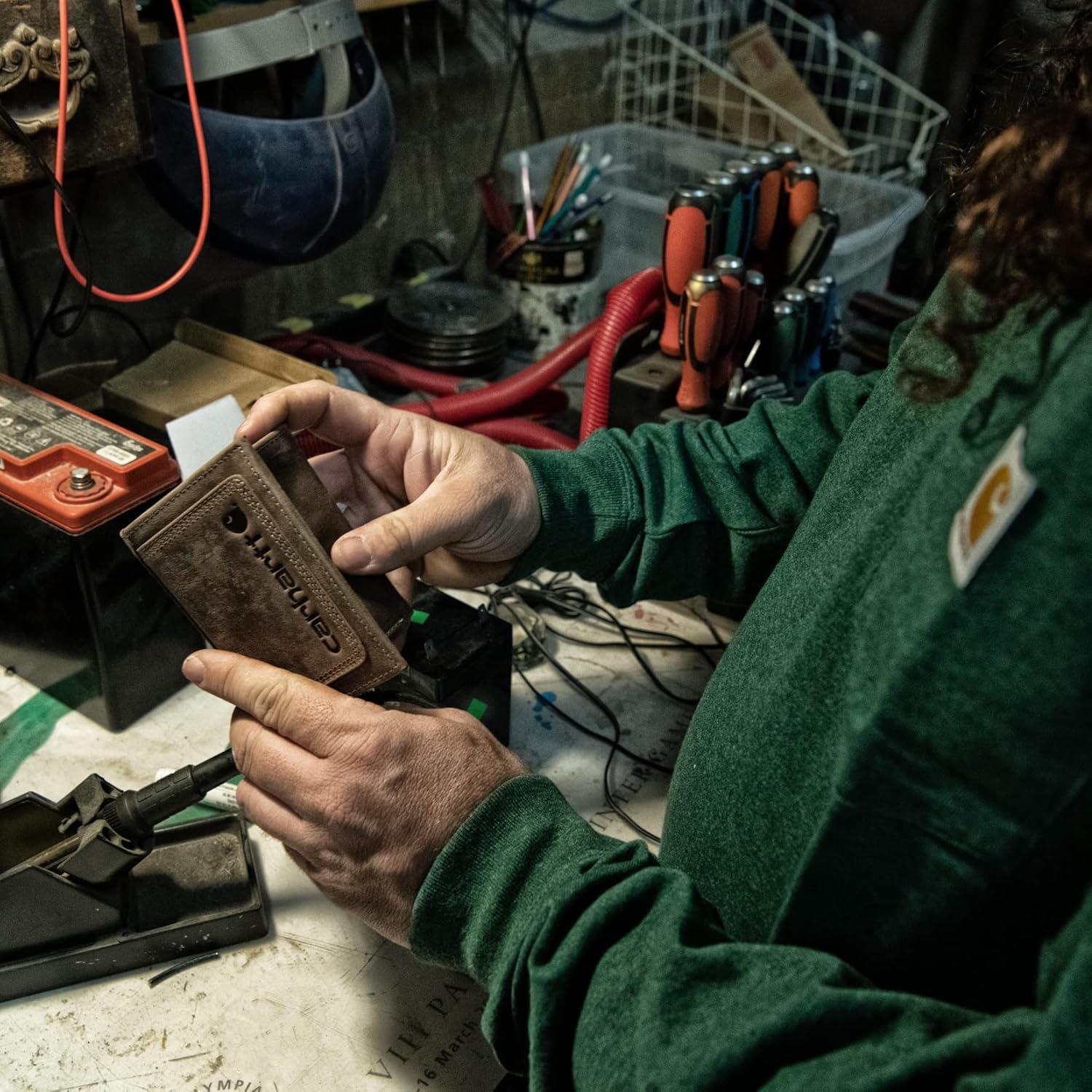 image:imageCarhartt Mens Rugged Leather Triple Stitch Wallets Available in Multiple Styles Brown TrifoldBrown Trifold