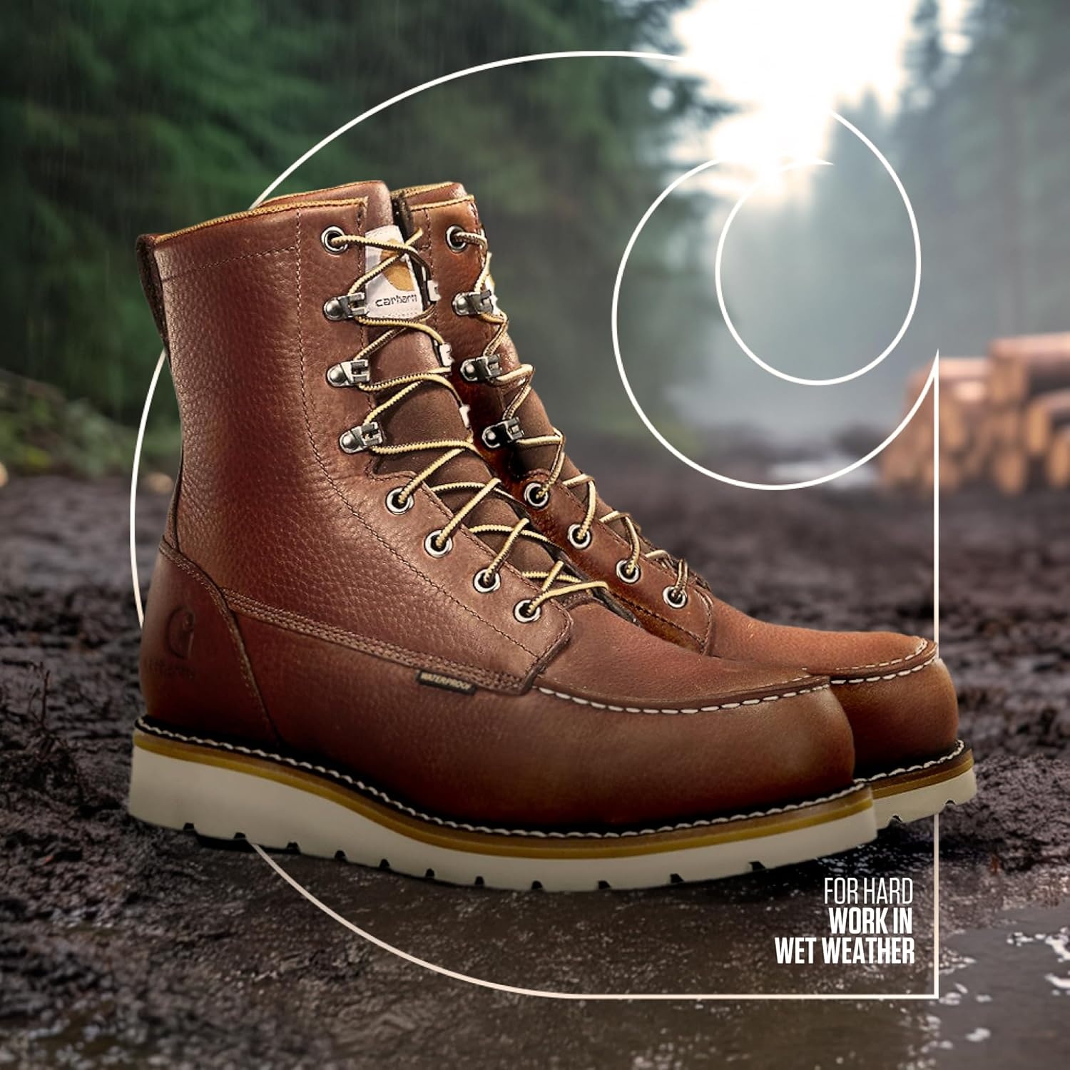image:imageCarhartt Mens Waterproof 8 Moc Steel Toe Construction Wedge Work BootRedBrown