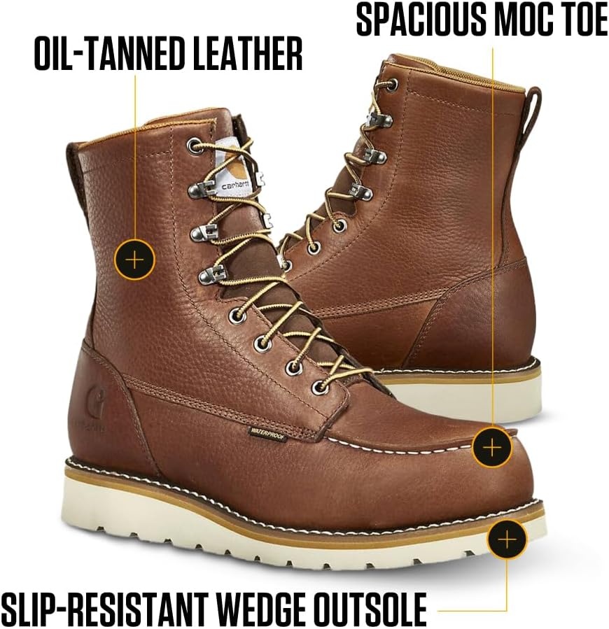 image:imageCarhartt Mens Waterproof 8 Moc Steel Toe Construction Wedge Work BootRedBrown