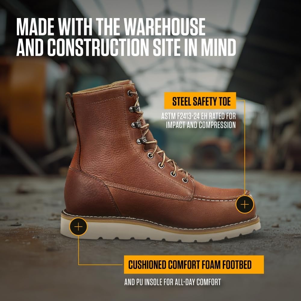 image:imageCarhartt Mens Waterproof 8 Moc Steel Toe Construction Wedge Work BootRedBrown