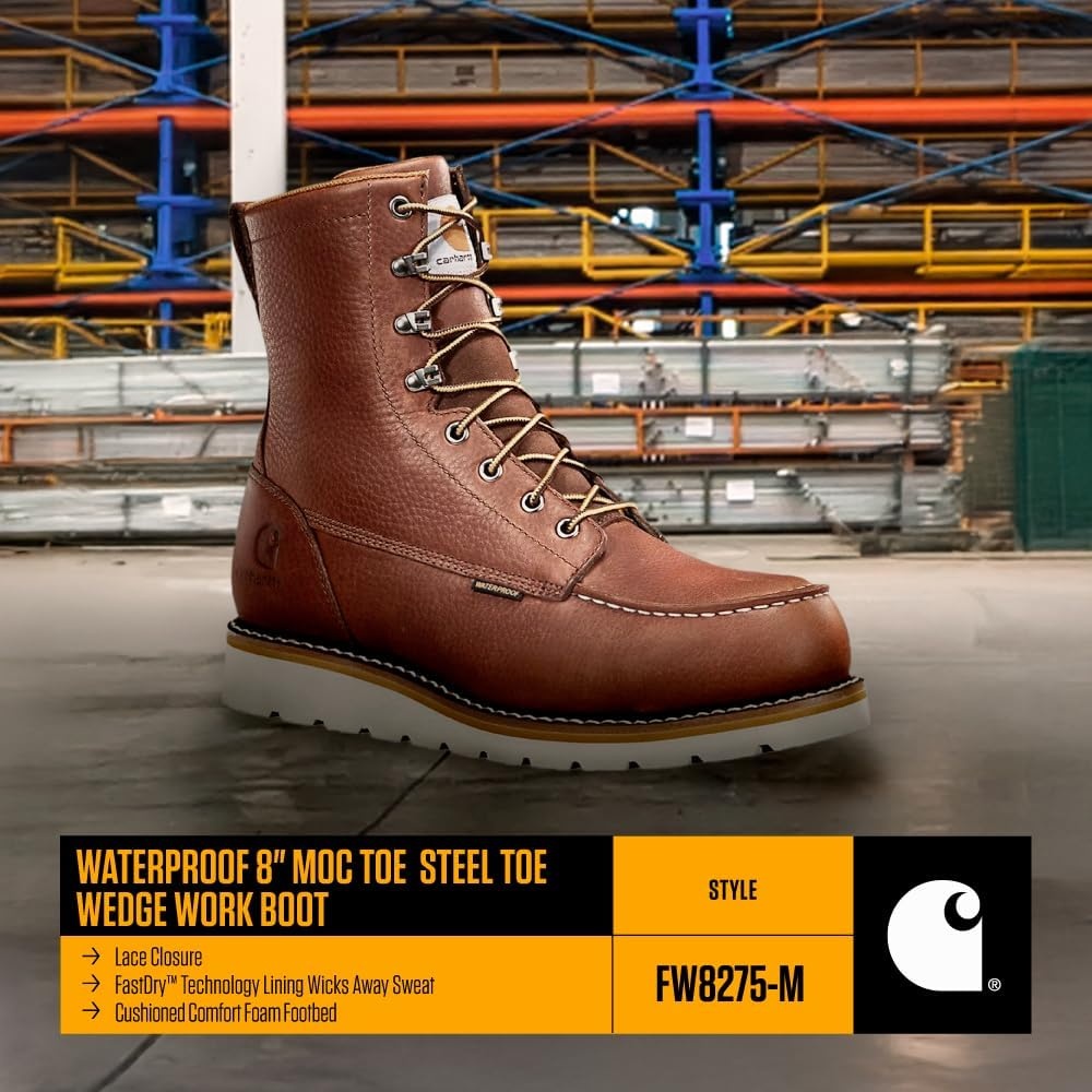 image:imageCarhartt Mens Waterproof 8 Moc Steel Toe Construction Wedge Work BootRedBrown