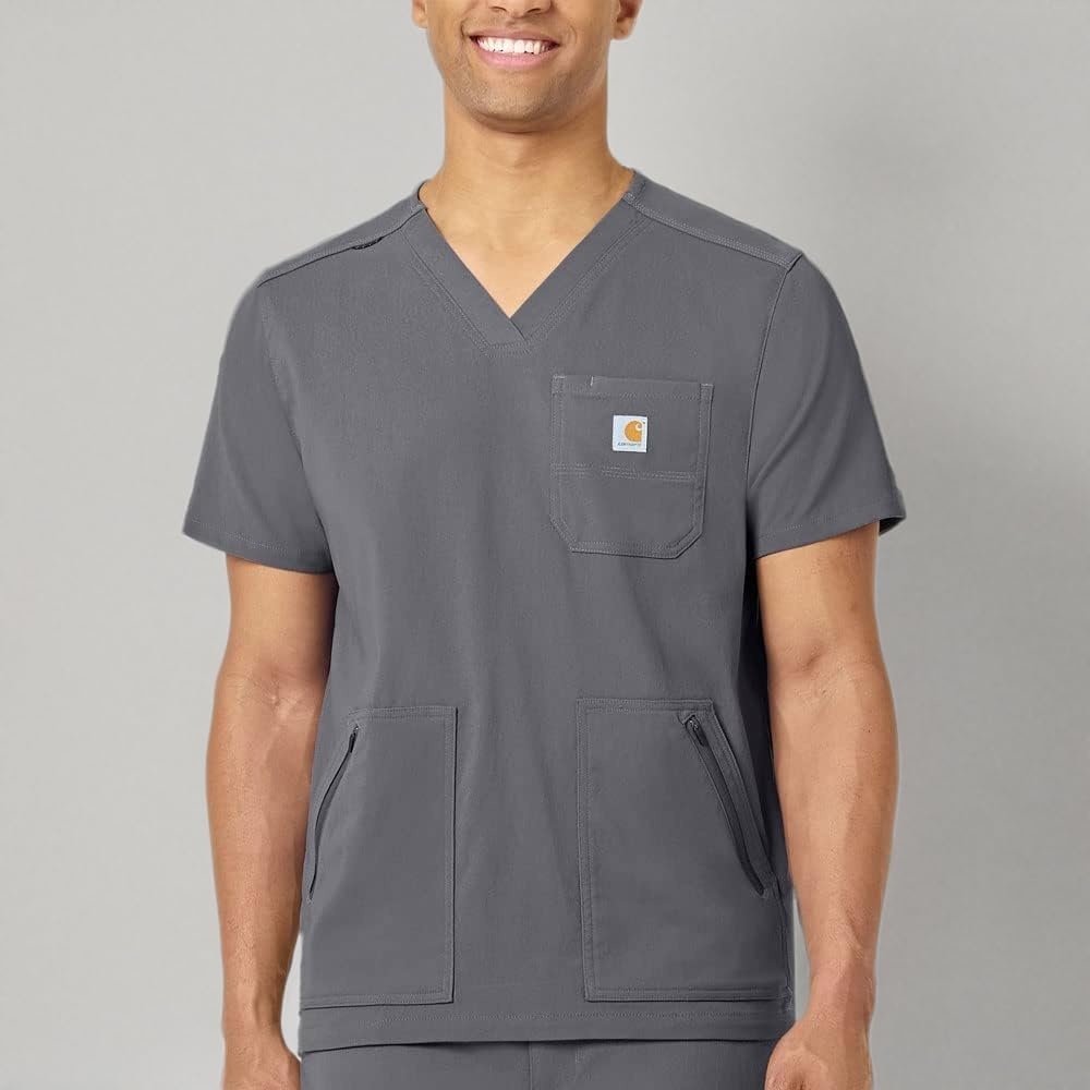 image:imageCarhartt Scrubs C15037 Mens Rugged Flex Modern Fit 5Pocket VNeck ToPewter