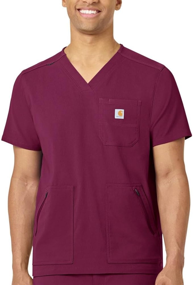 image:imageCarhartt Scrubs C15037 Mens Rugged Flex Modern Fit 5Pocket VNeck ToWine