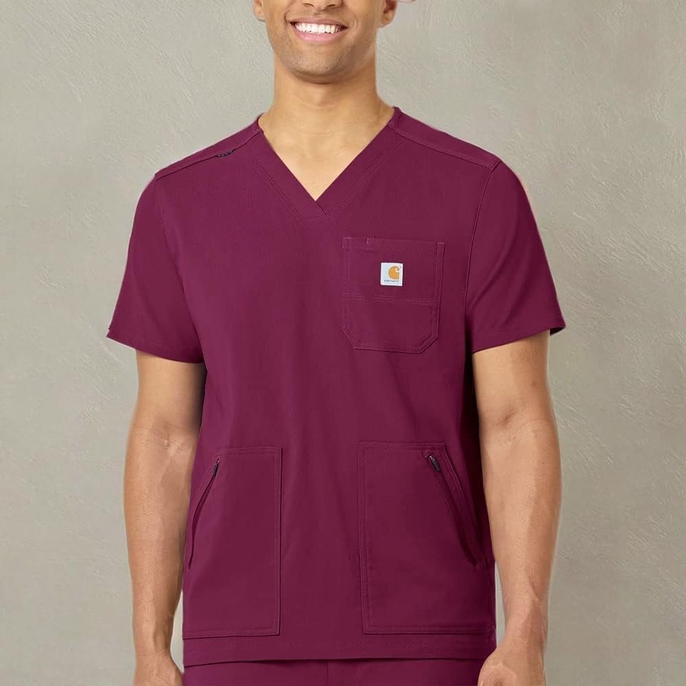 image:imageCarhartt Scrubs C15037 Mens Rugged Flex Modern Fit 5Pocket VNeck ToWine