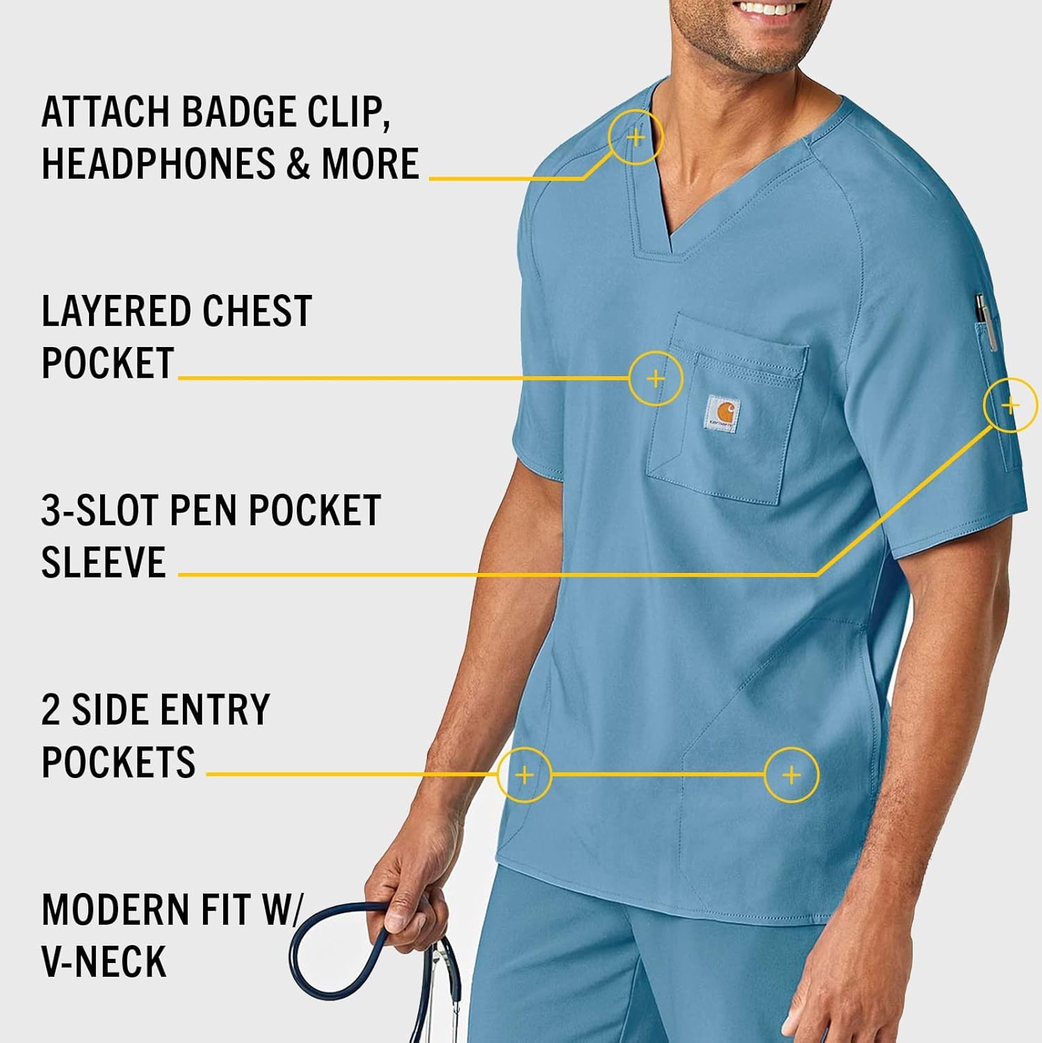 image:imageCarhartt Scrubs C16110 Mens Force CrossFlex Modern Fit Chest PocketAzure Blue