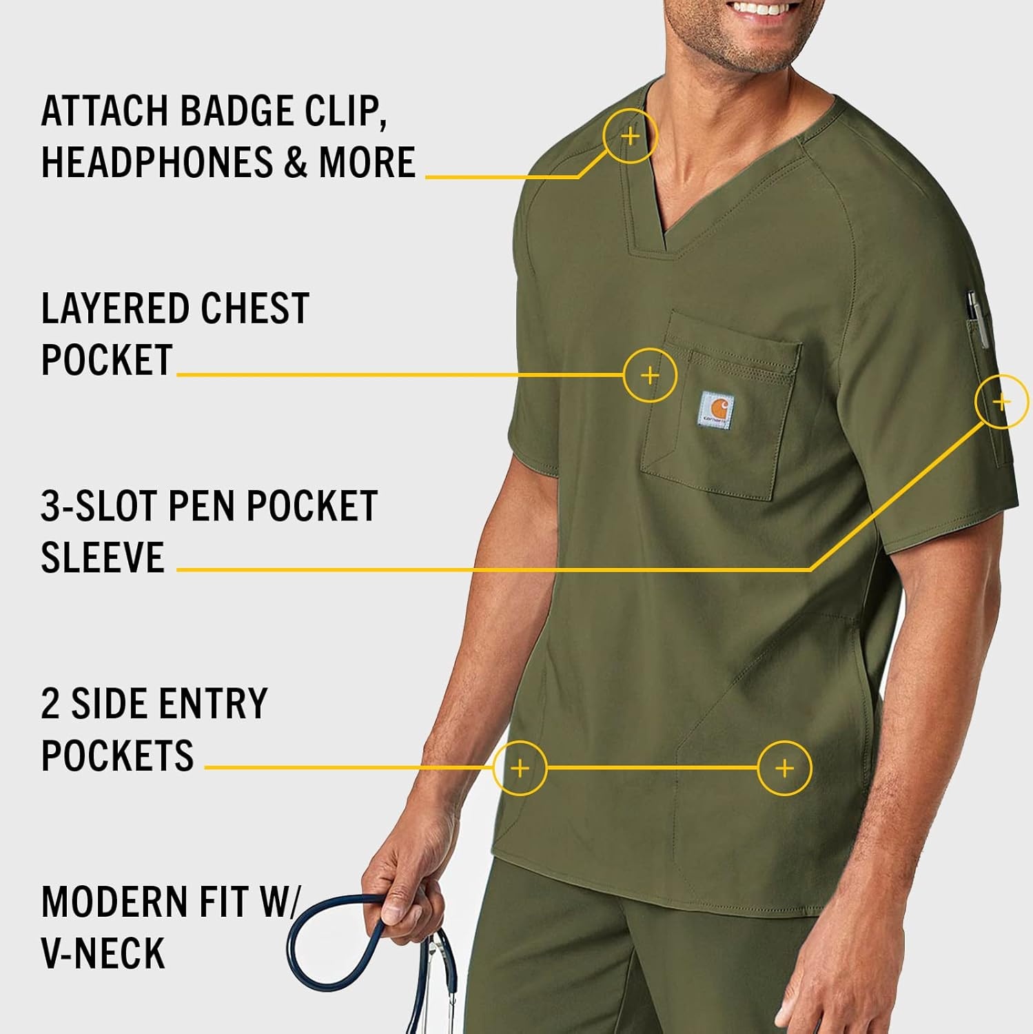 image:imageCarhartt Scrubs C16110 Mens Force CrossFlex Modern Fit Chest PocketBasil