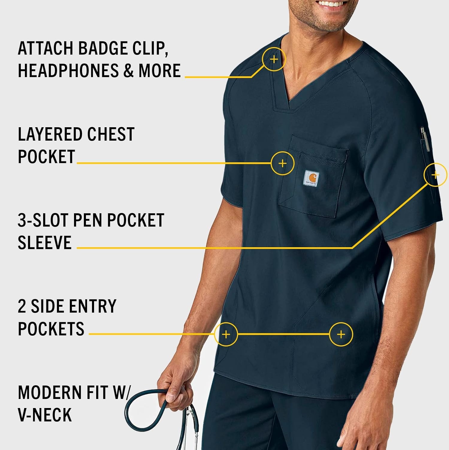 image:imageCarhartt Scrubs C16110 Mens Force CrossFlex Modern Fit Chest PocketNavy