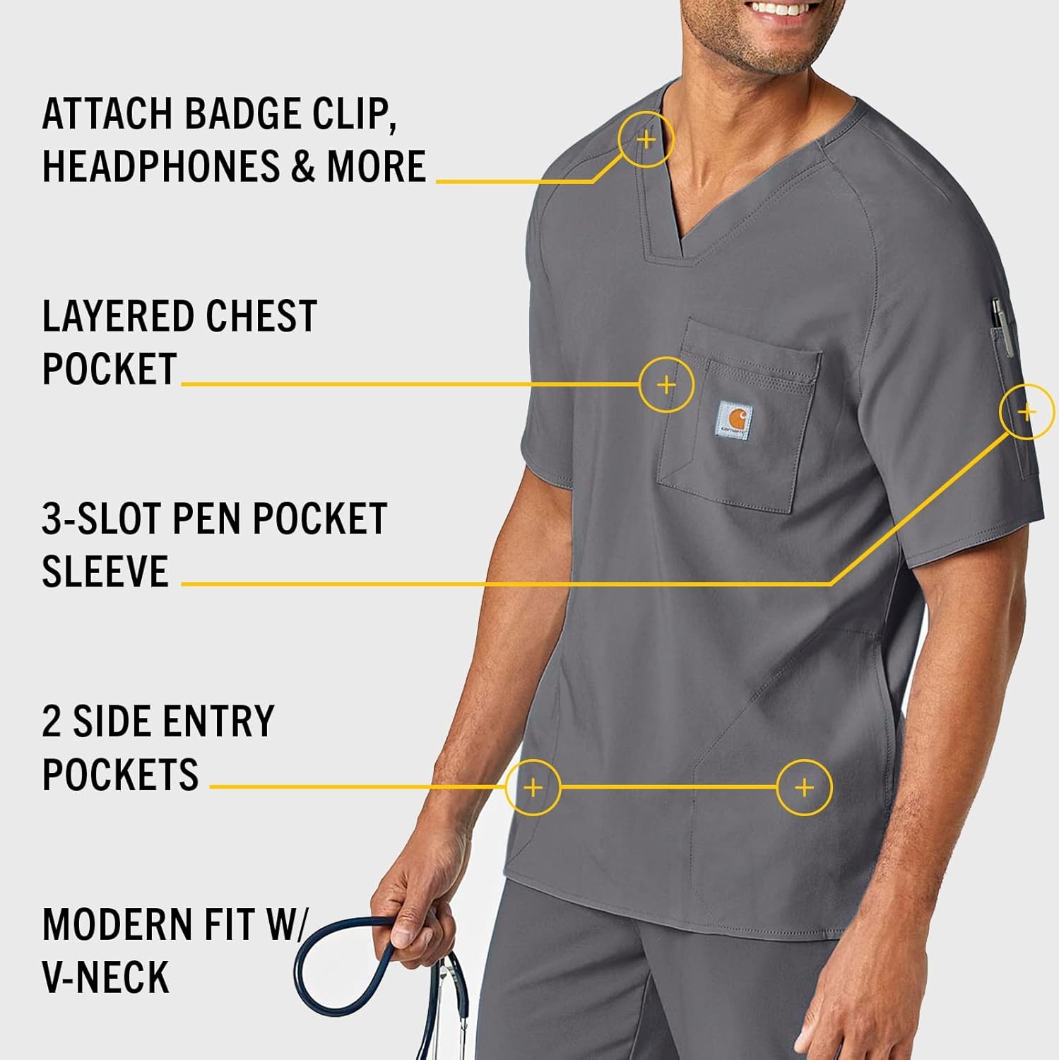image:imageCarhartt Scrubs C16110 Mens Force CrossFlex Modern Fit Chest PocketPewter