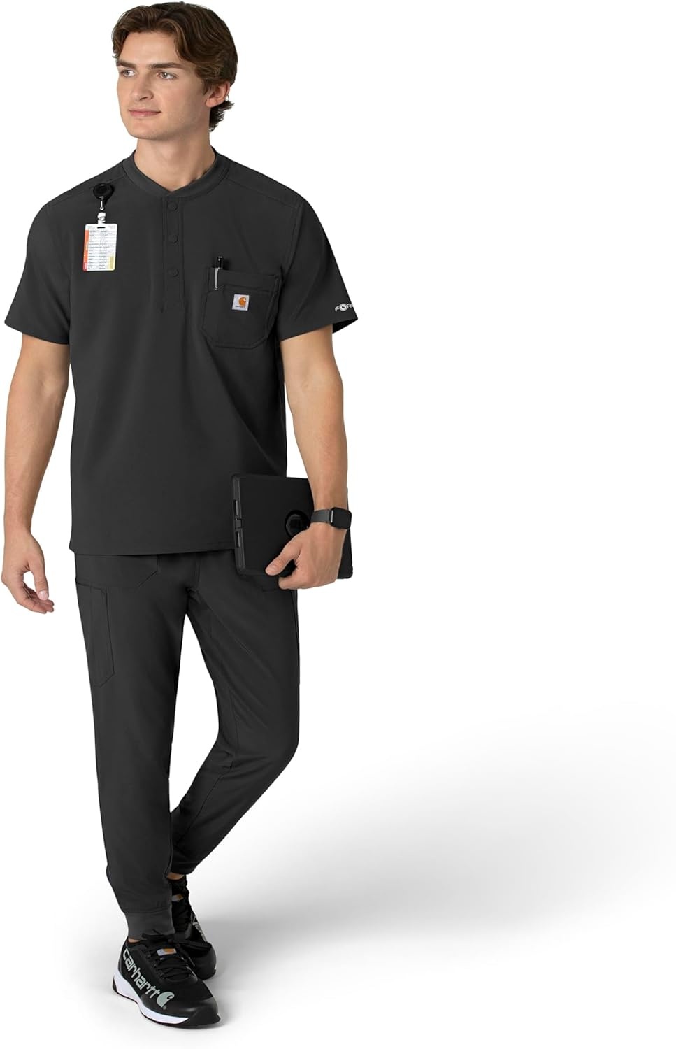 image:imageCarhartt Scrubs for Men Force CrossFlex Henley Tops with 3 PocketsBlack