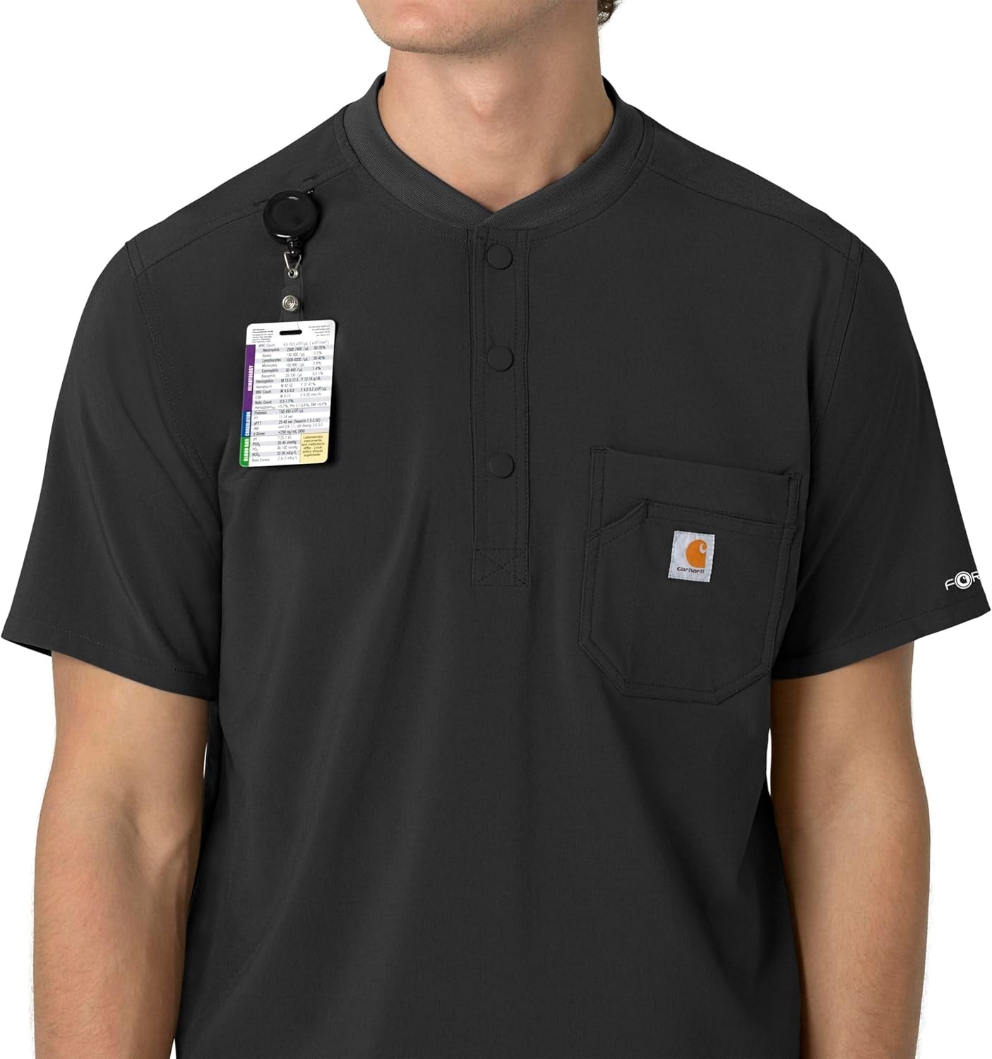 image:imageCarhartt Scrubs for Men Force CrossFlex Henley Tops with 3 PocketsBlack
