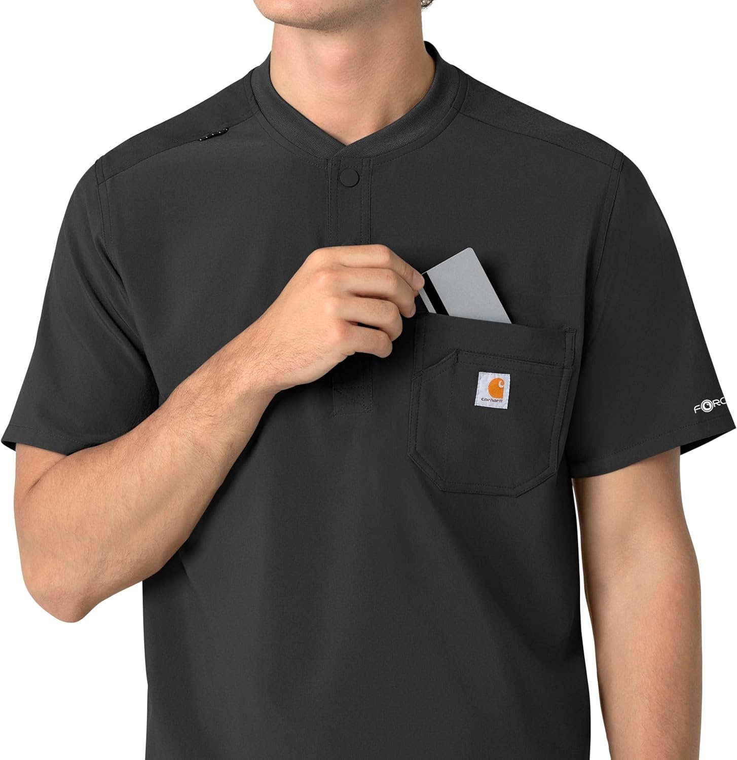 image:imageCarhartt Scrubs for Men Force CrossFlex Henley Tops with 3 PocketsBlack