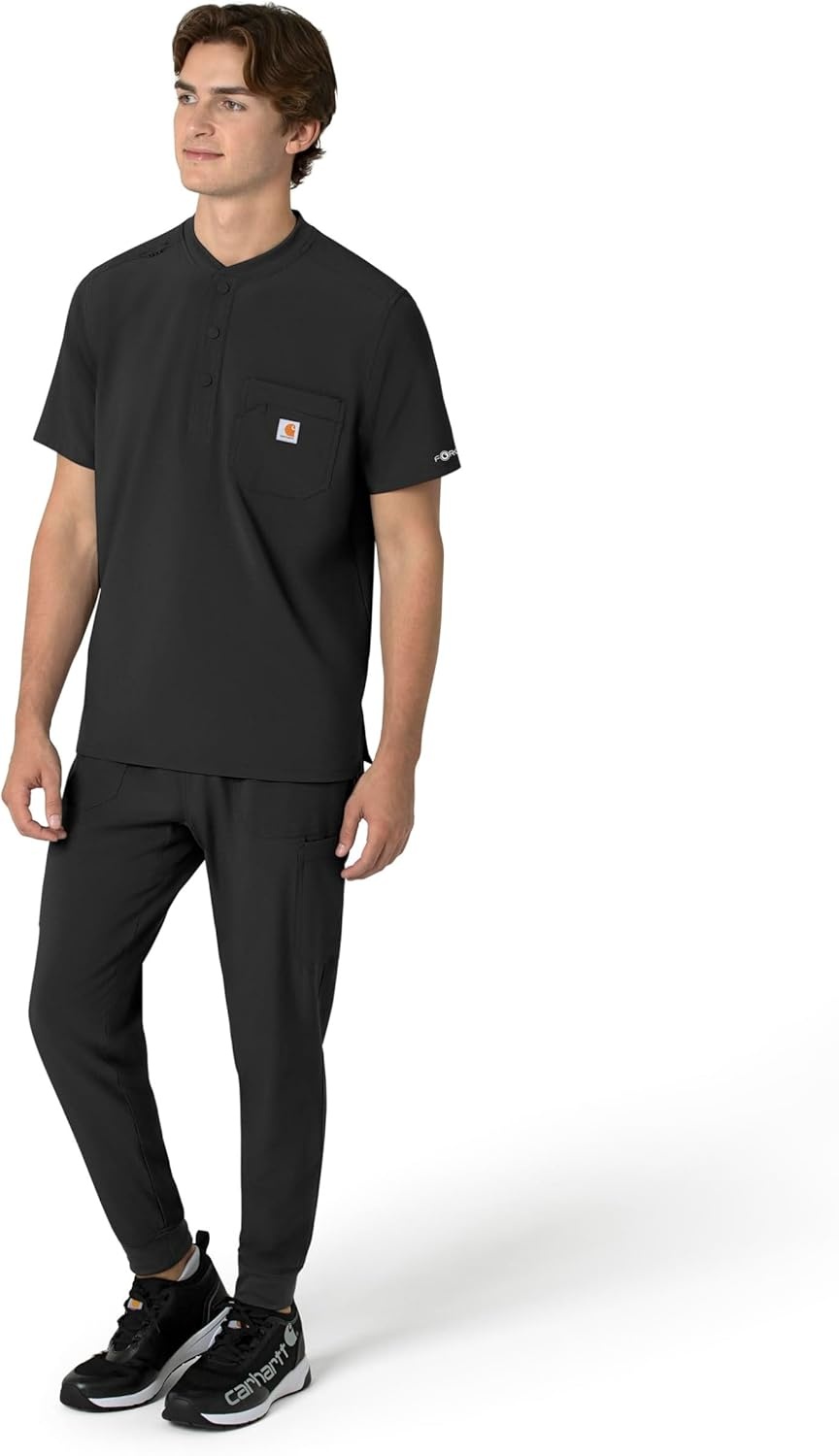 image:imageCarhartt Scrubs for Men Force CrossFlex Henley Tops with 3 PocketsBlack