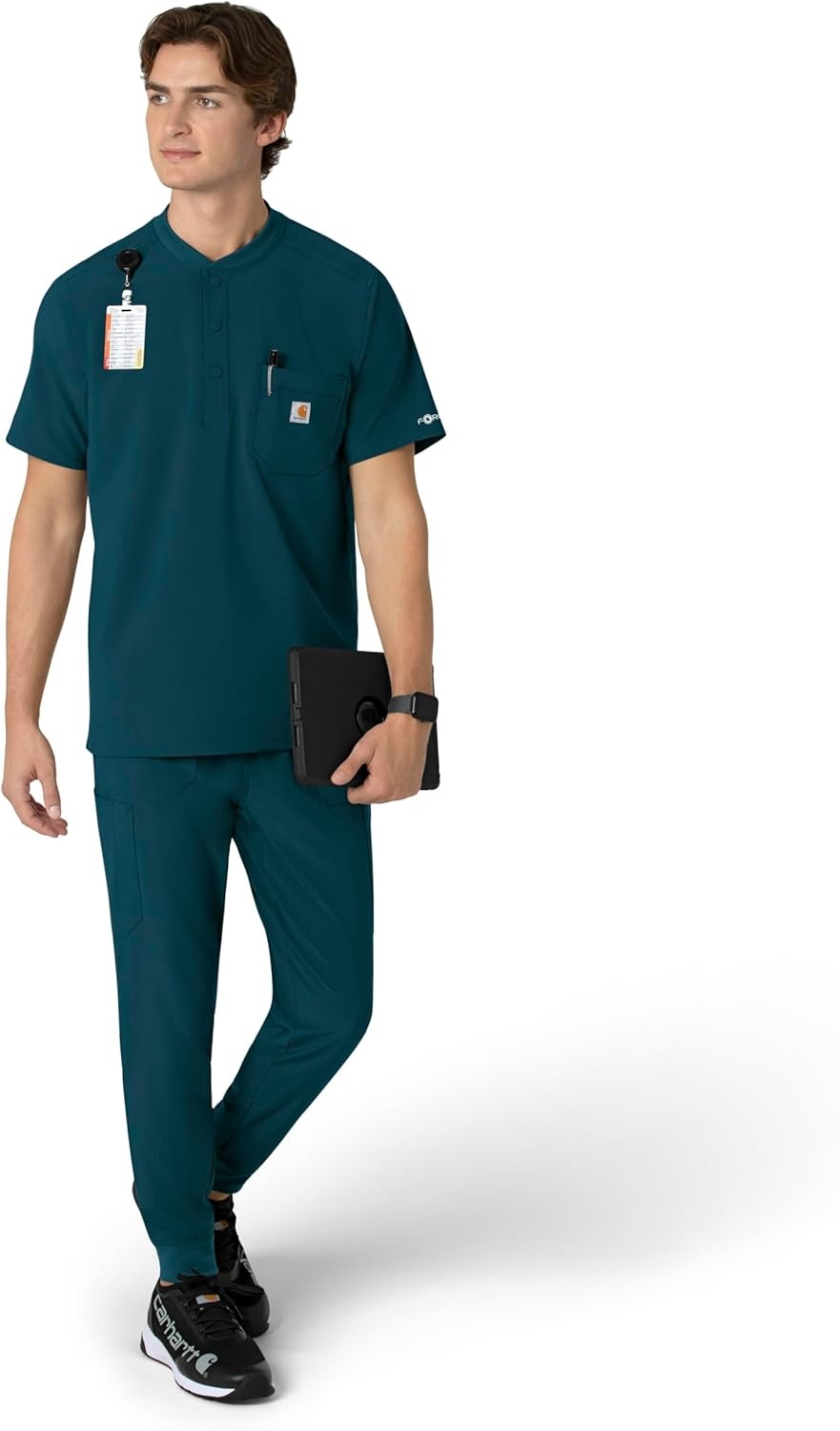 image:imageCarhartt Scrubs for Men Force CrossFlex Henley Tops with 3 PocketsCaribbean