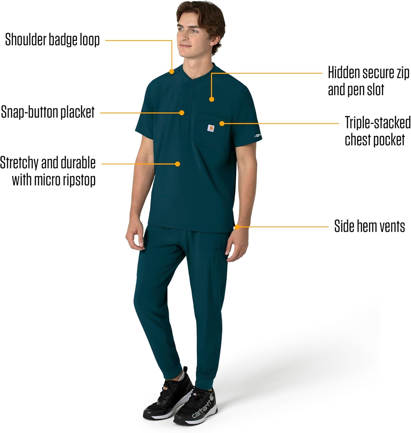 image:imageCarhartt Scrubs for Men Force CrossFlex Henley Tops with 3 PocketsCaribbean