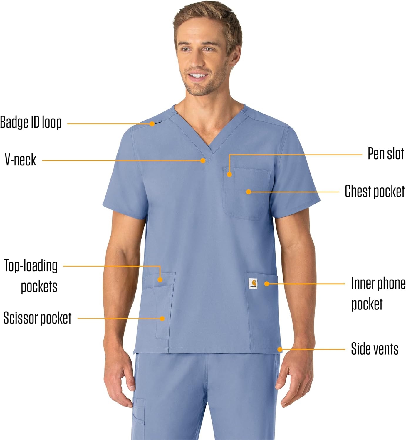 image:imageCarhartt Scrubs for Men Force CrossFlex Henley Tops with 3 PocketsCeil Blue