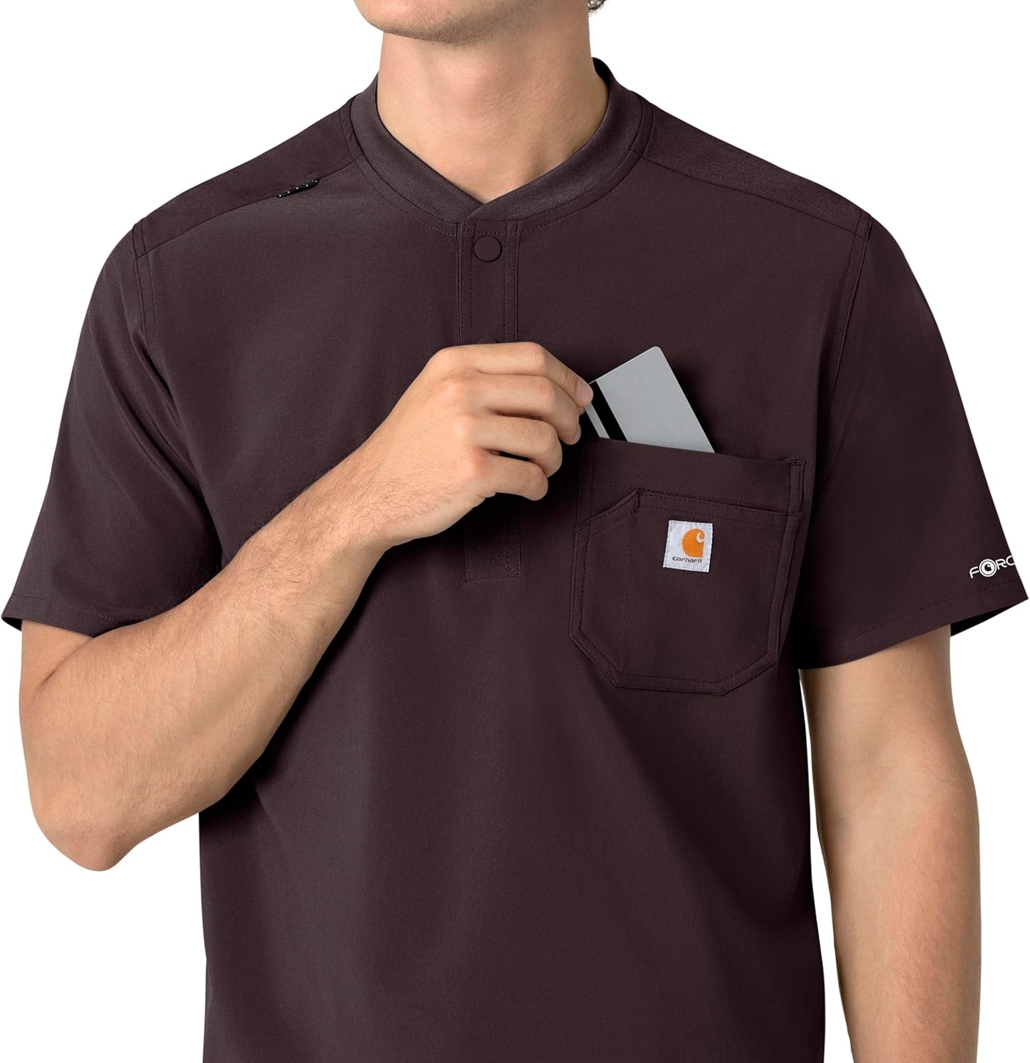 image:imageCarhartt Scrubs for Men Force CrossFlex Henley Tops with 3 PocketsDark Sepia
