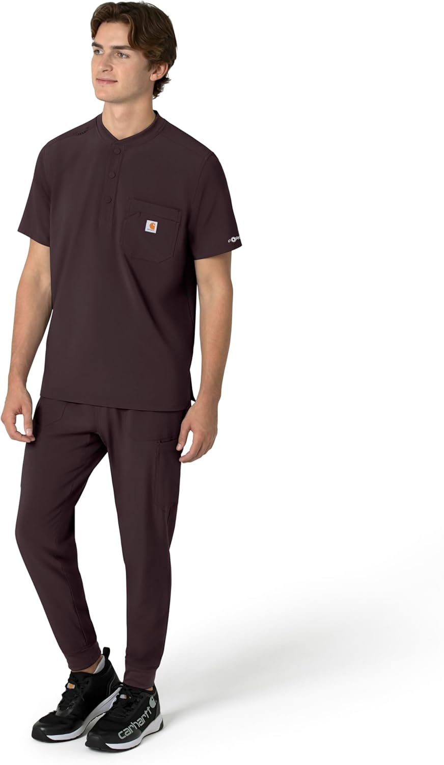 image:imageCarhartt Scrubs for Men Force CrossFlex Henley Tops with 3 PocketsDark Sepia