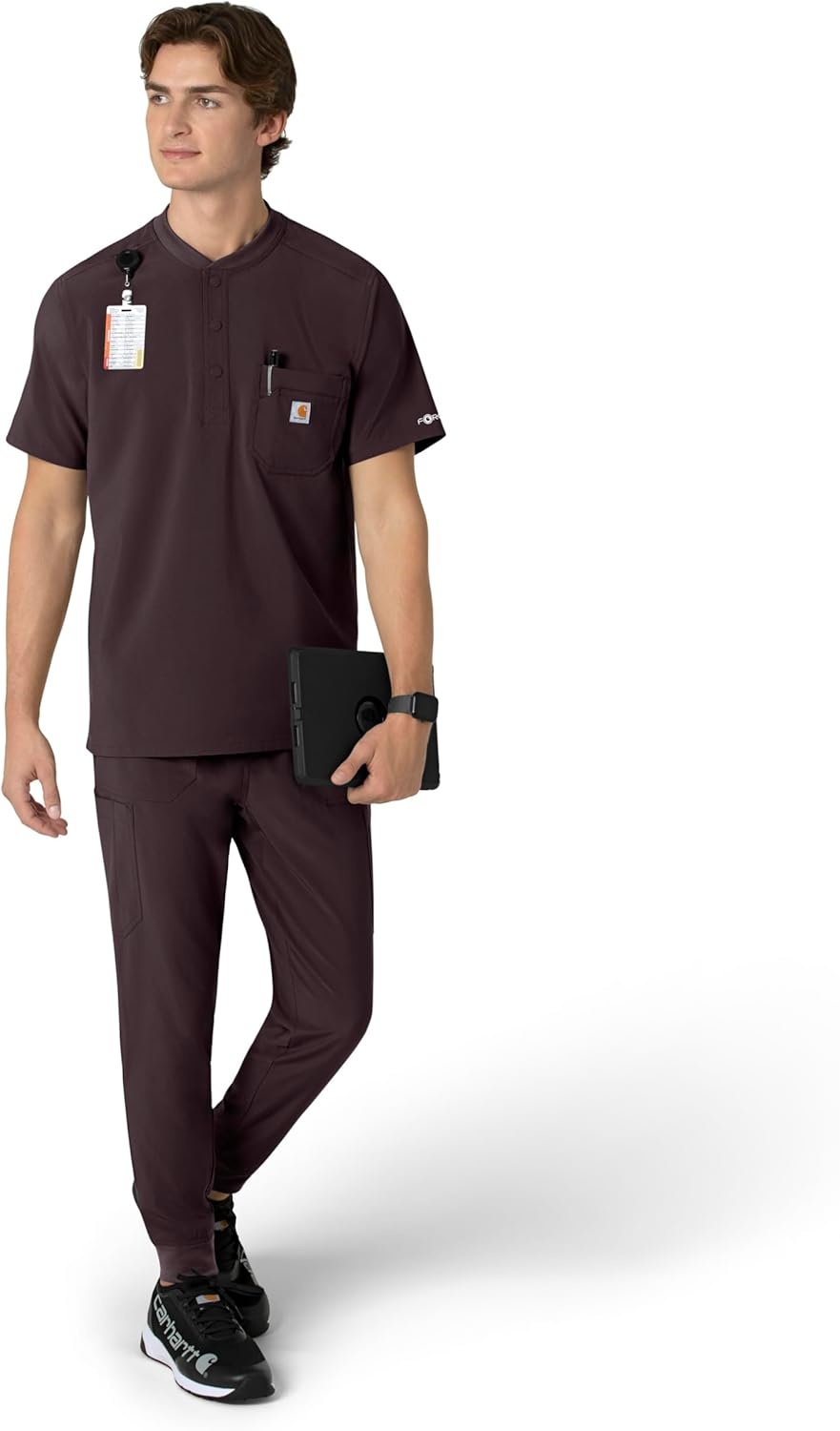 image:imageCarhartt Scrubs for Men Force CrossFlex Henley Tops with 3 PocketsDark Sepia