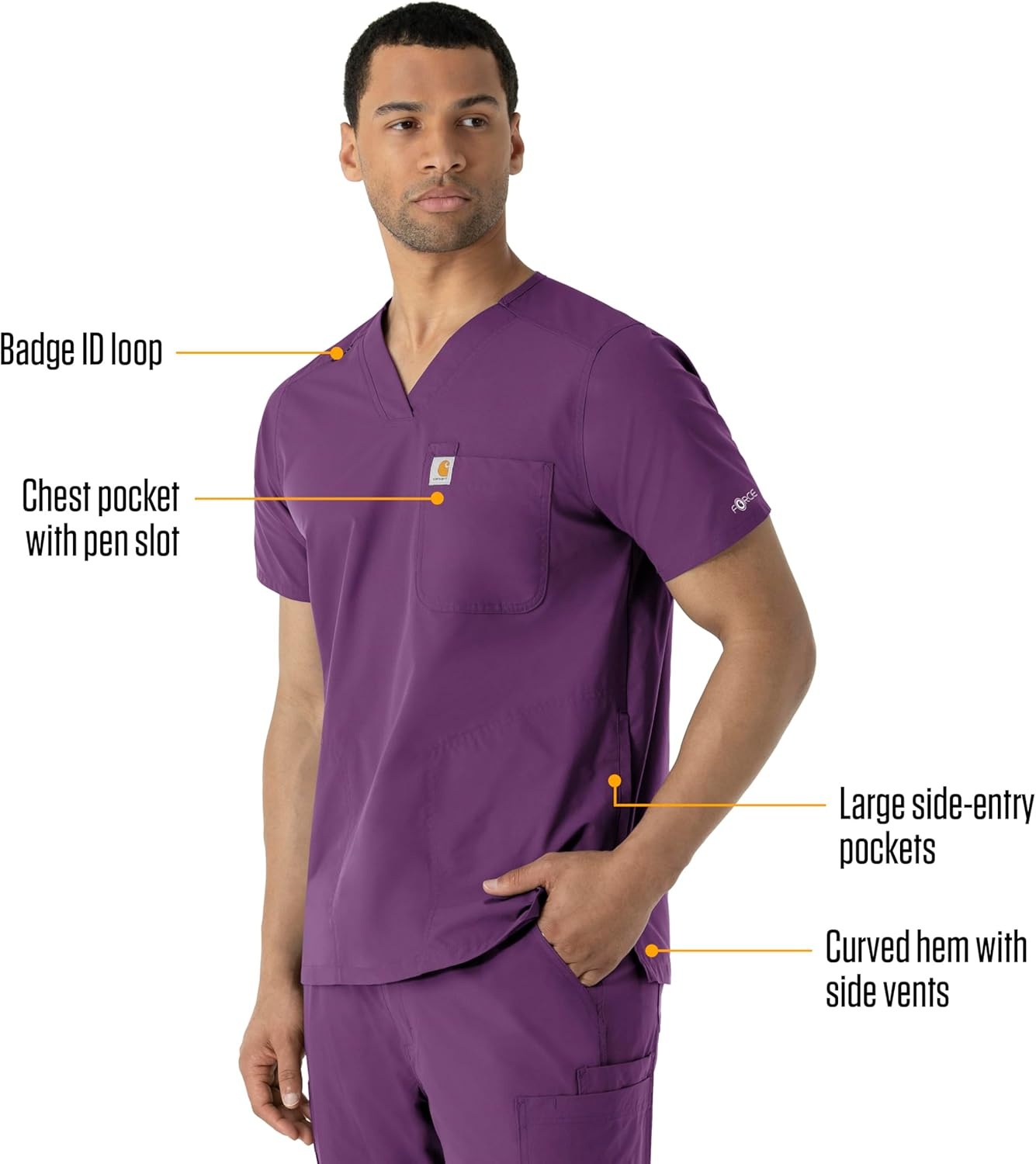 image:imageCarhartt Scrubs for Men Force CrossFlex Henley Tops with 3 PocketsEggplant