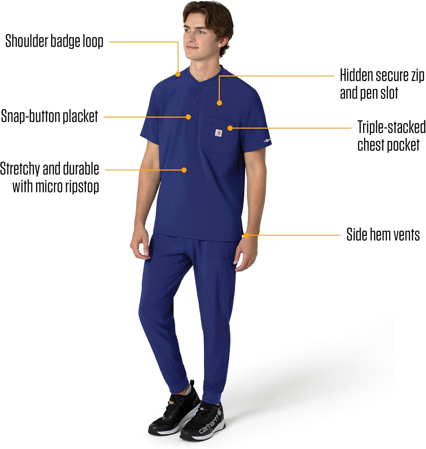image:imageCarhartt Scrubs for Men Force CrossFlex Henley Tops with 3 PocketsGalaxy Blue