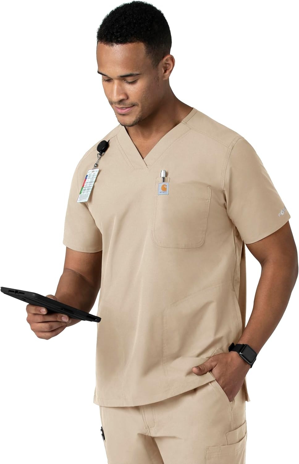 image:imageCarhartt Scrubs for Men Force CrossFlex Henley Tops with 3 PocketsKhaki