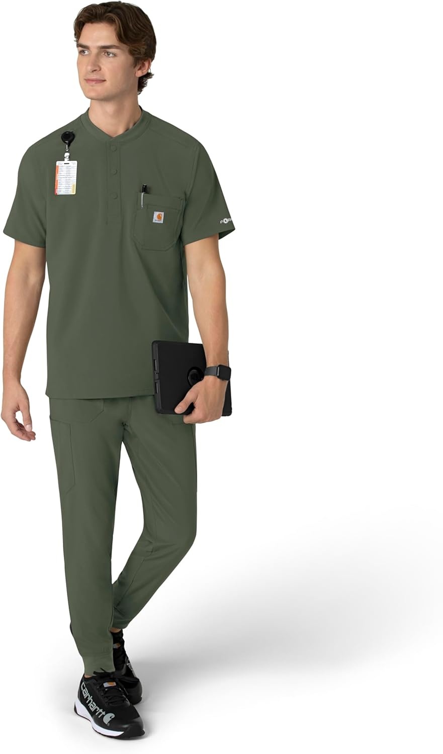 image:imageCarhartt Scrubs for Men Force CrossFlex Henley Tops with 3 PocketsOlive