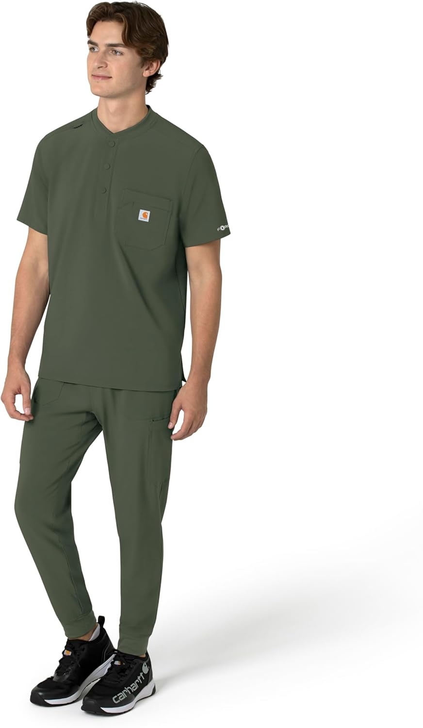 image:imageCarhartt Scrubs for Men Force CrossFlex Henley Tops with 3 PocketsOlive