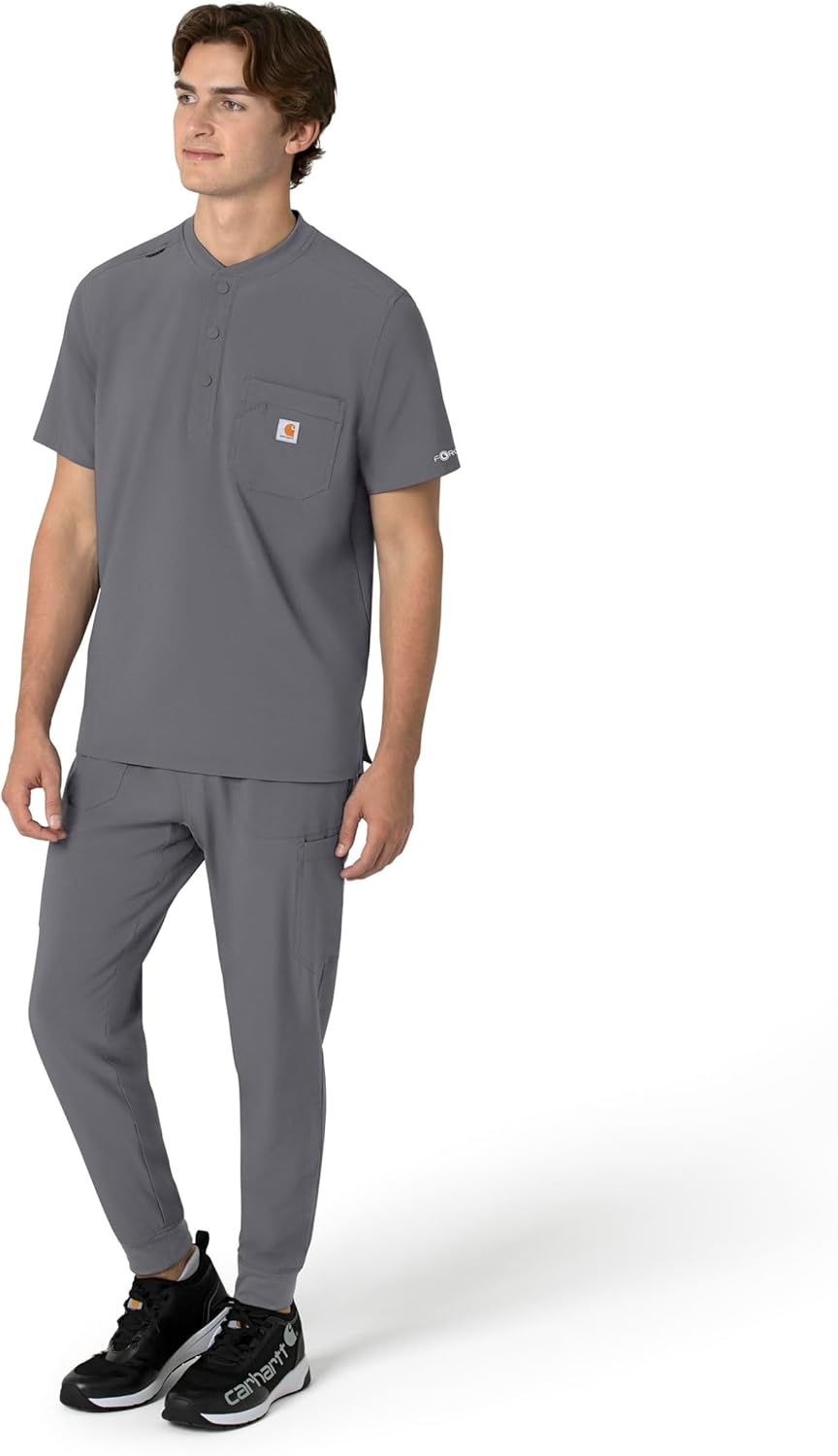 image:imageCarhartt Scrubs for Men Force CrossFlex Henley Tops with 3 PocketsPewter