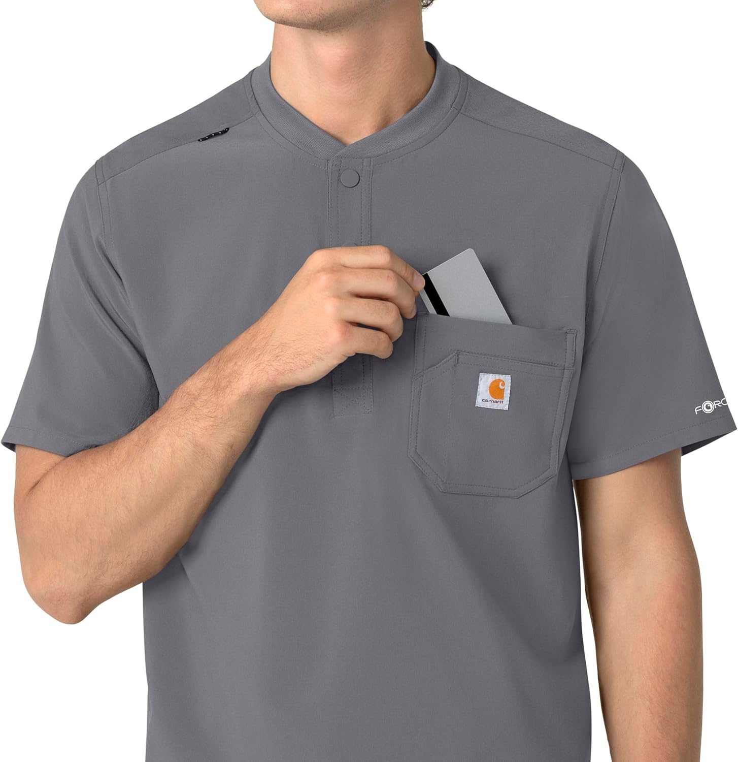 image:imageCarhartt Scrubs for Men Force CrossFlex Henley Tops with 3 PocketsPewter