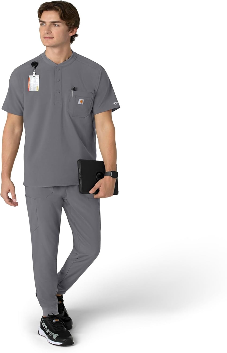 image:imageCarhartt Scrubs for Men Force CrossFlex Henley Tops with 3 PocketsPewter